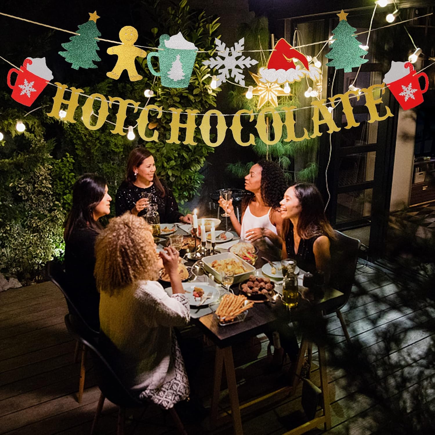Glitter Christmas Hot Chocolate Banner for Holiday Decorations