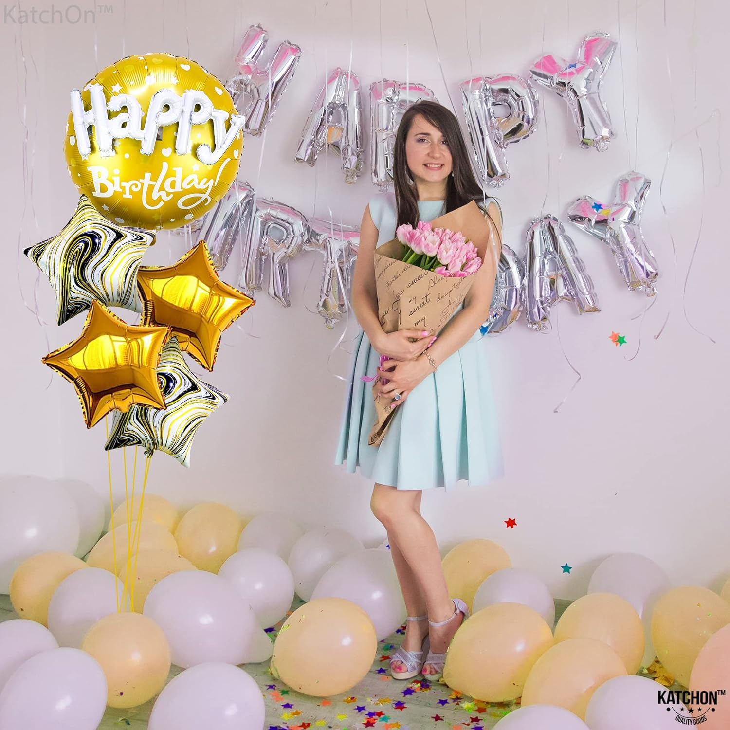 Gold Happy Birthday Balloon Set - 23 Inch Pack of 5