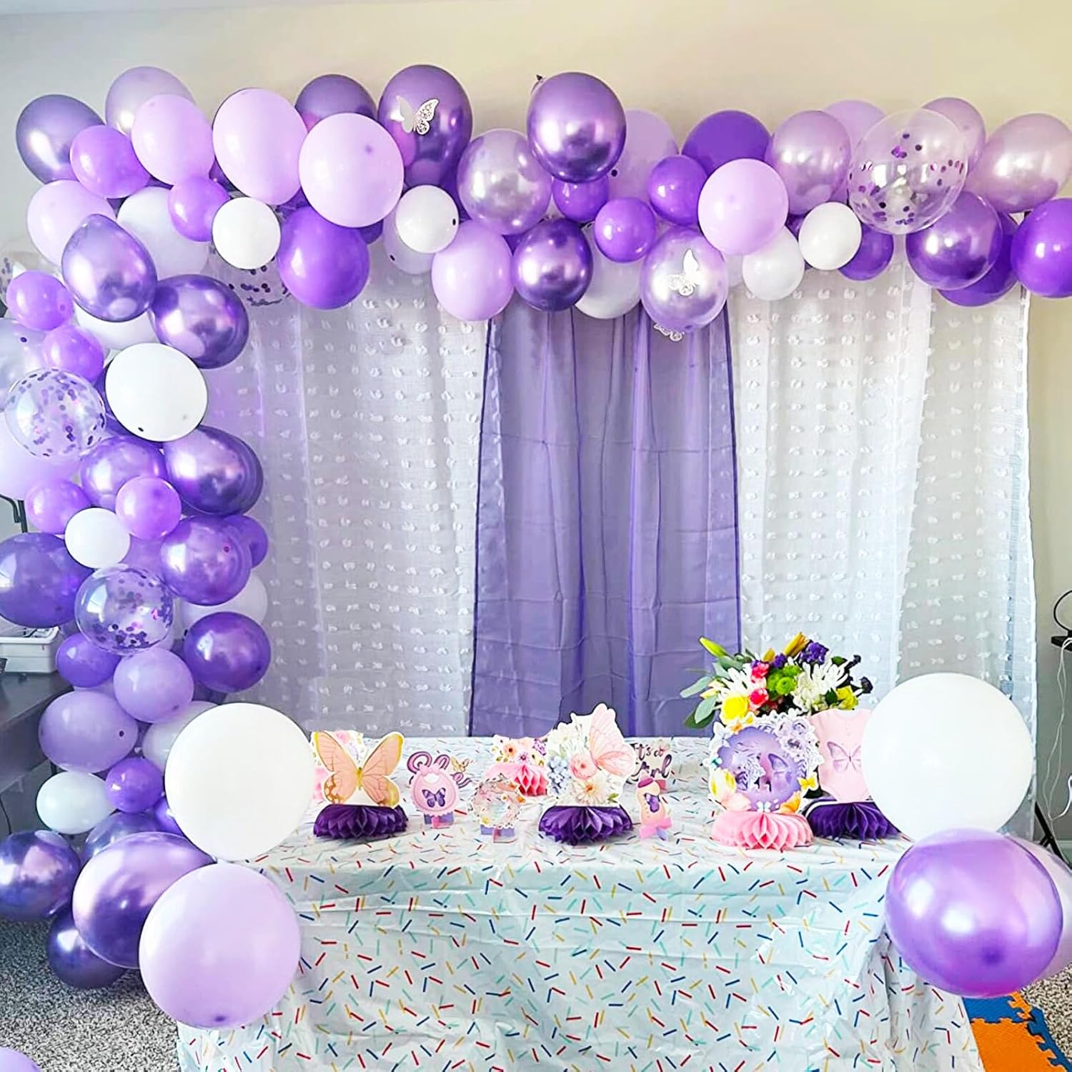Lavender Purple Balloons Set with Confetti and Ribbons