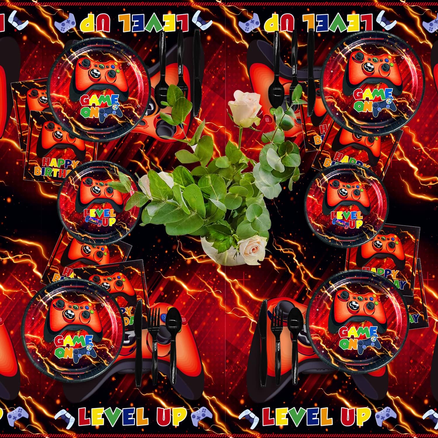 Mpanwen Red Gamer Party Supplies Set - 202Pcs for 25 Guests