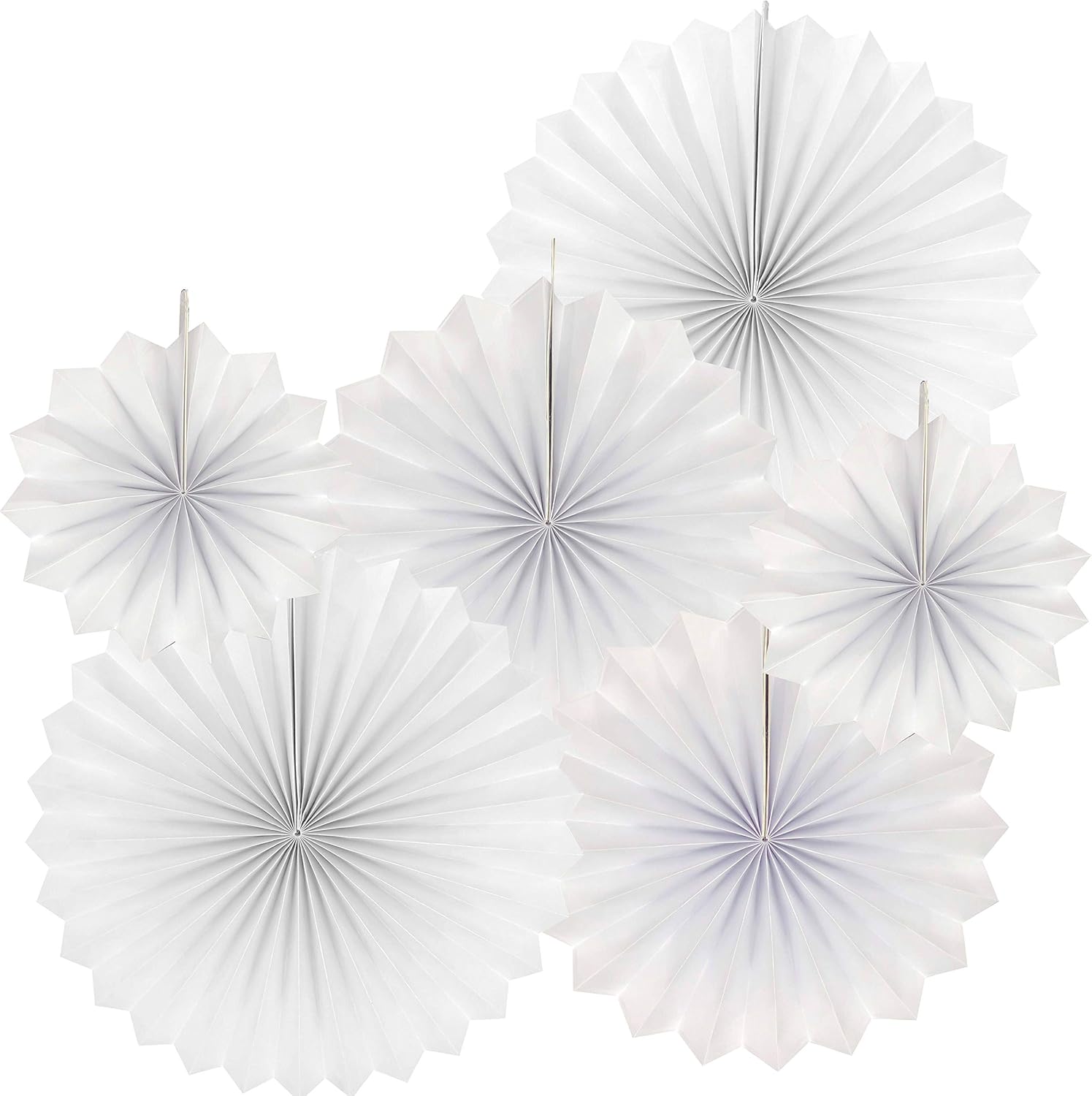 White Party Hanging Paper Fans 6pc Decorations
