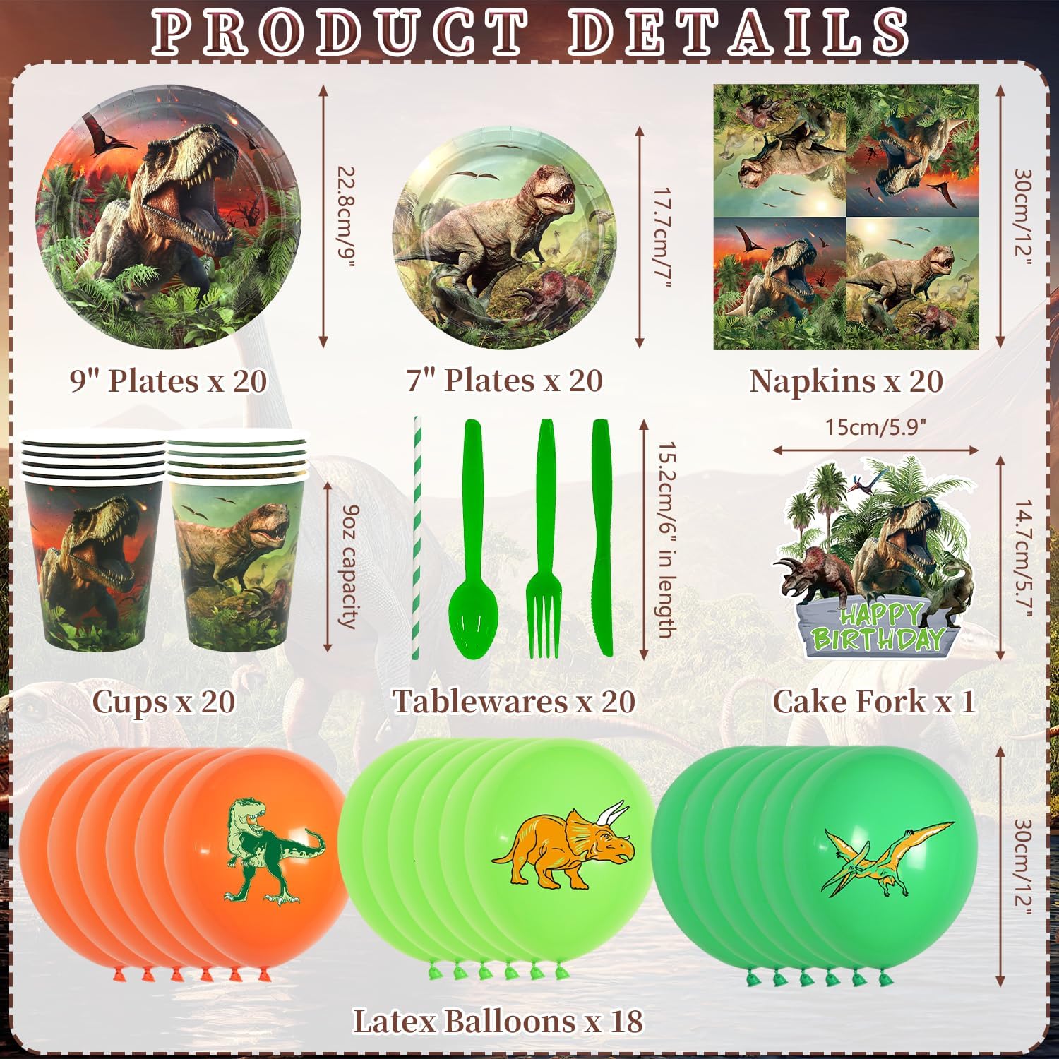 KEFAN Dinosaur Party Decor Set for 20 Guests