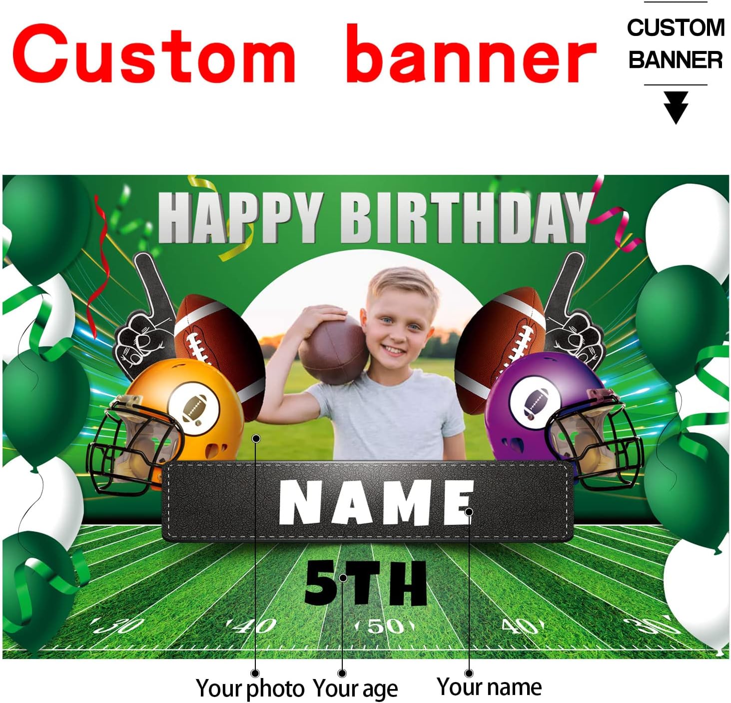 Custom Football Birthday Backdrop Banner 4x6ft