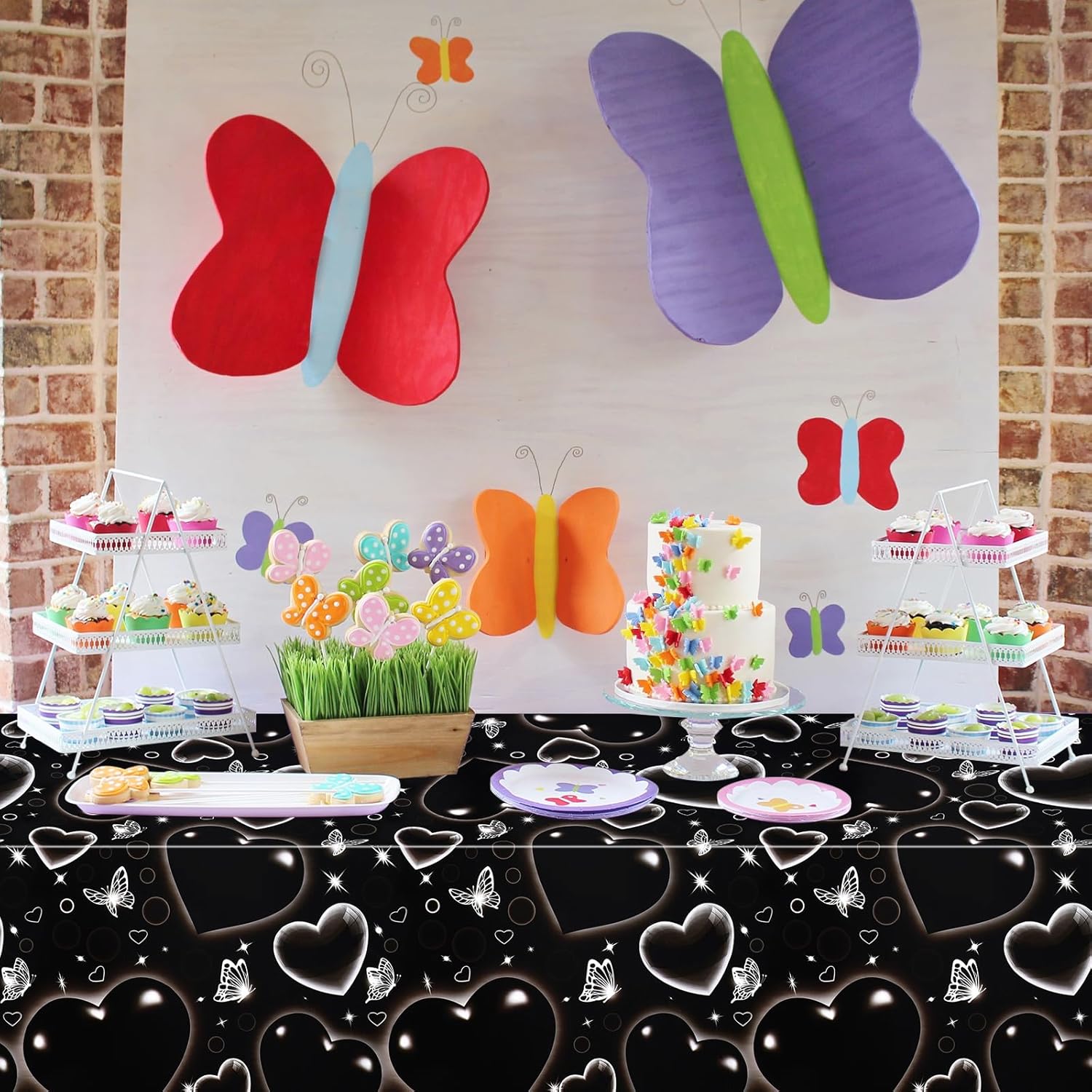 PHOGARY Black Heart Table Cloth 3 Pack 51x87 Inches