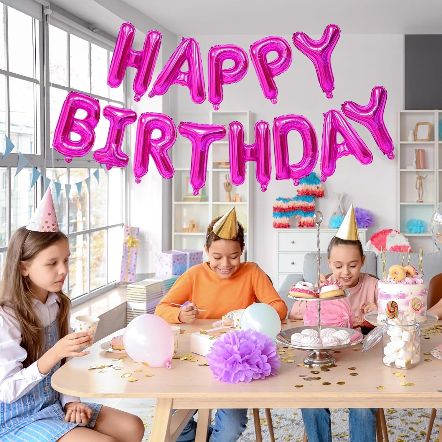 Hot Pink Happy Birthday Balloons Banner for Parties