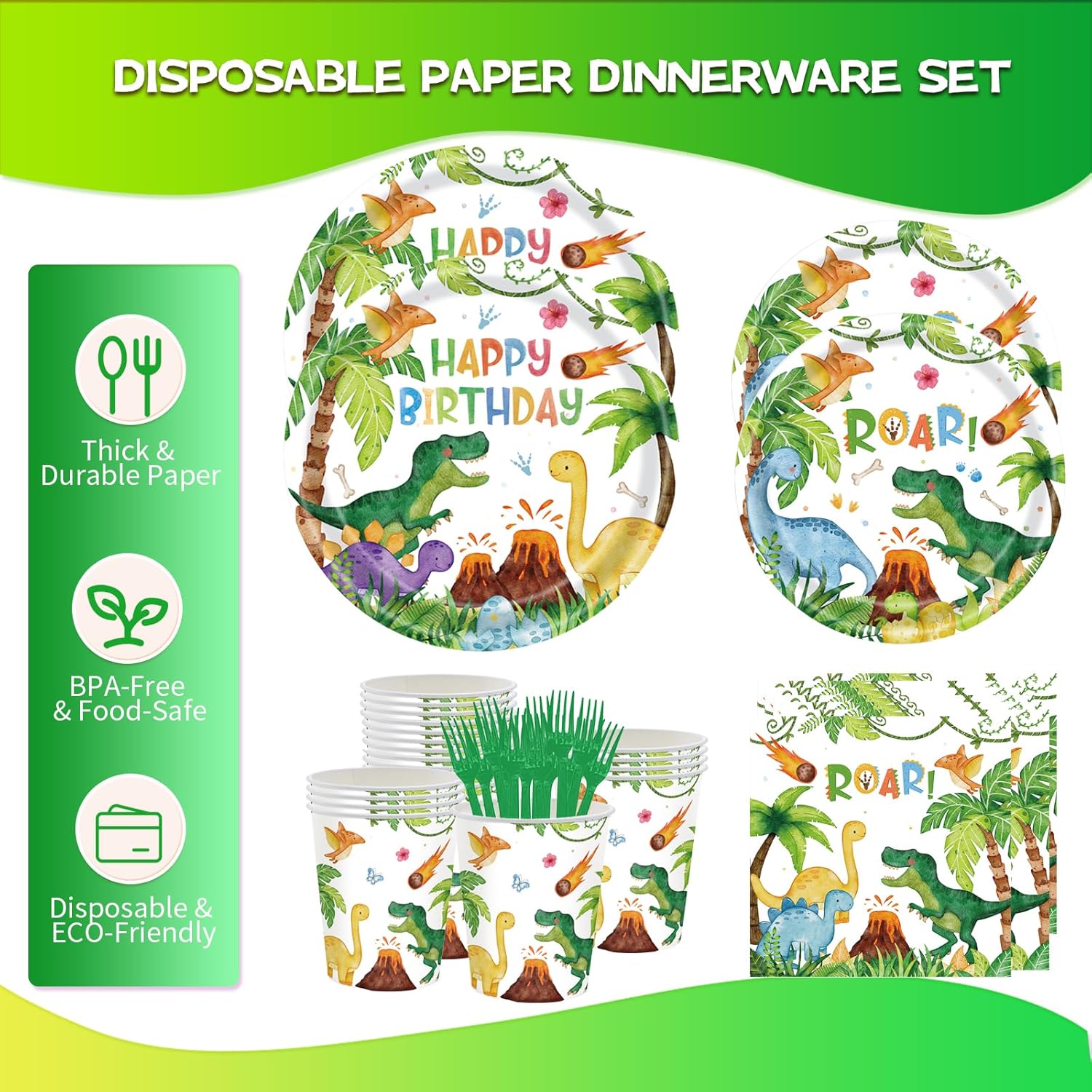 CANCJ Dinosaur Party Set 120Pcs Tableware
