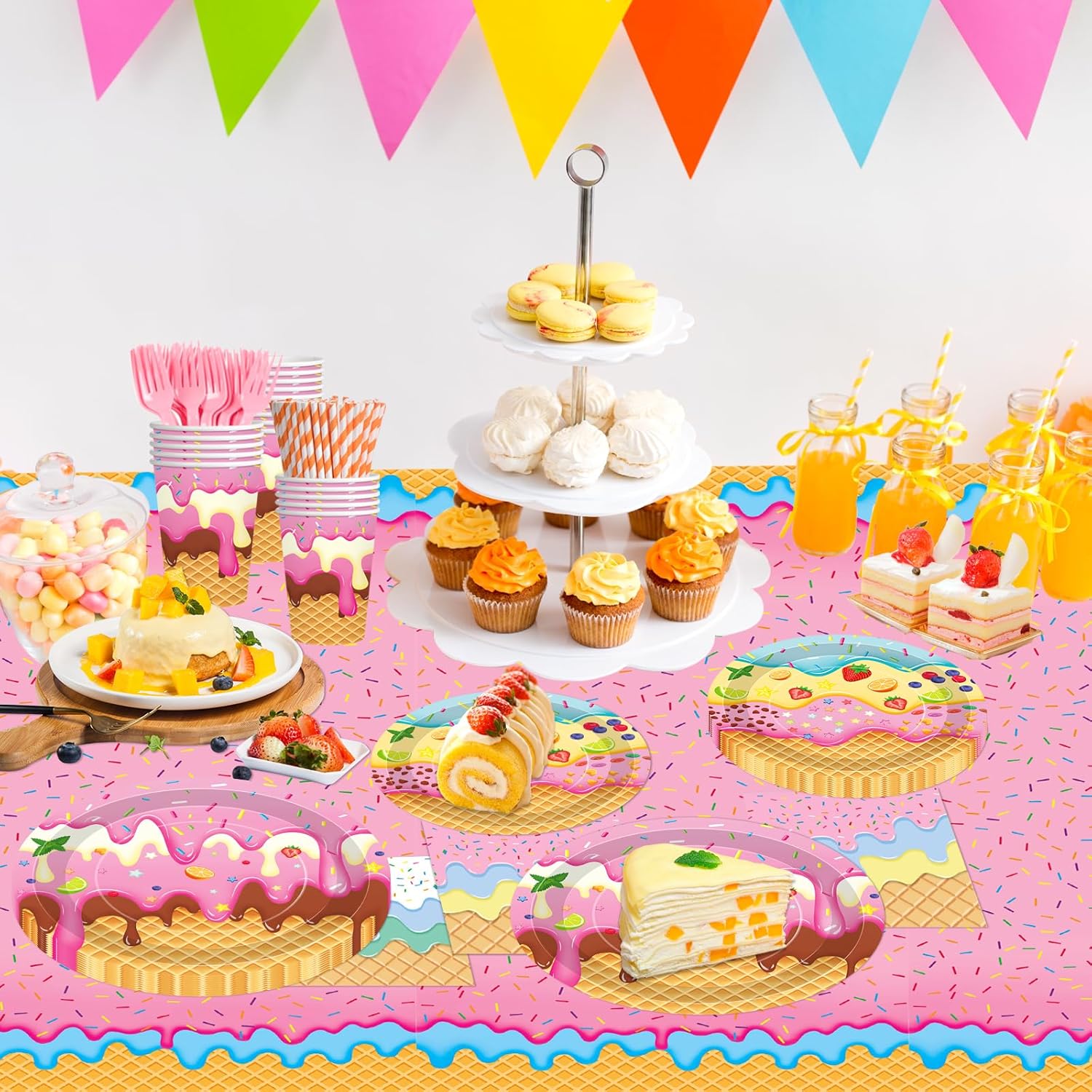 146Pcs Ice Cream Party Supplies Kit for 24 Guests