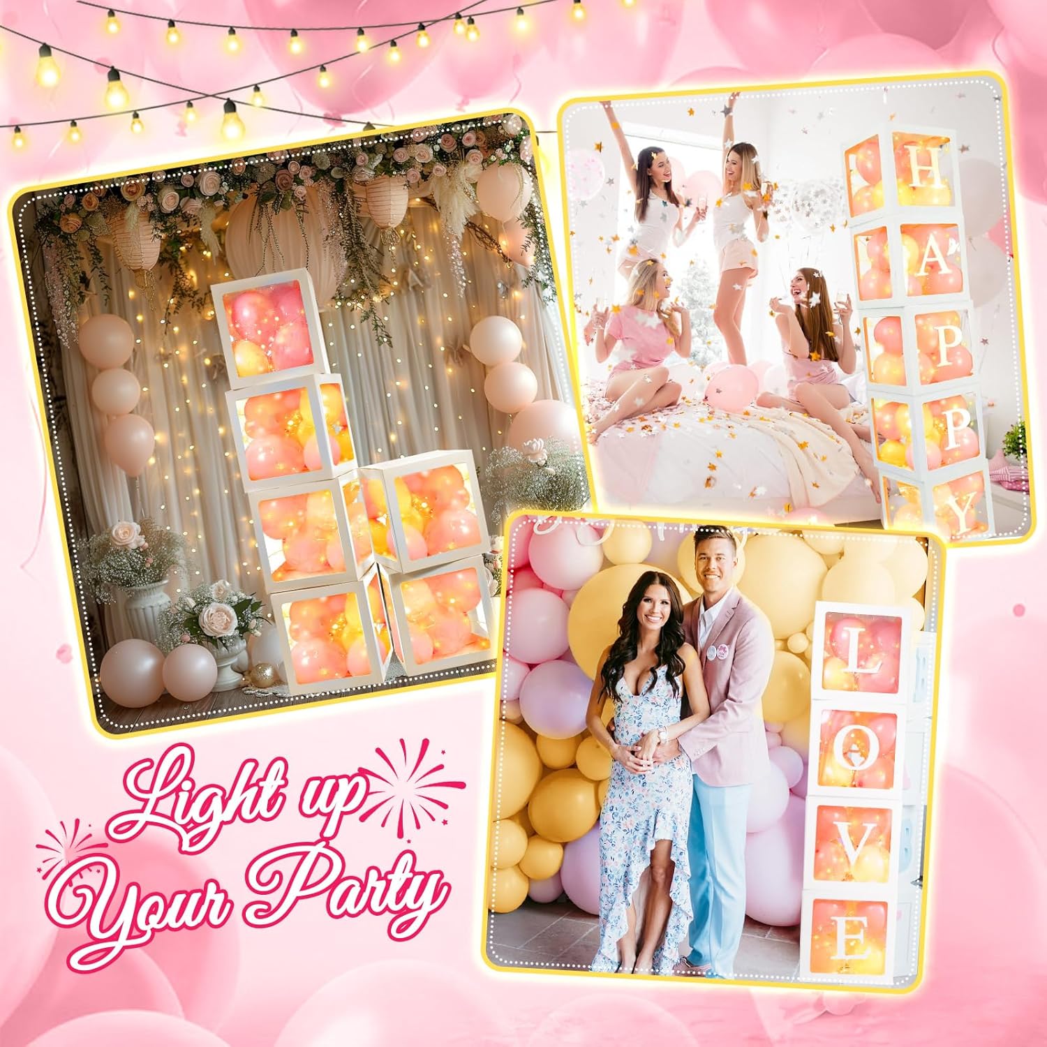 Ledio Clear Balloon Boxes with LED Lights and Letters