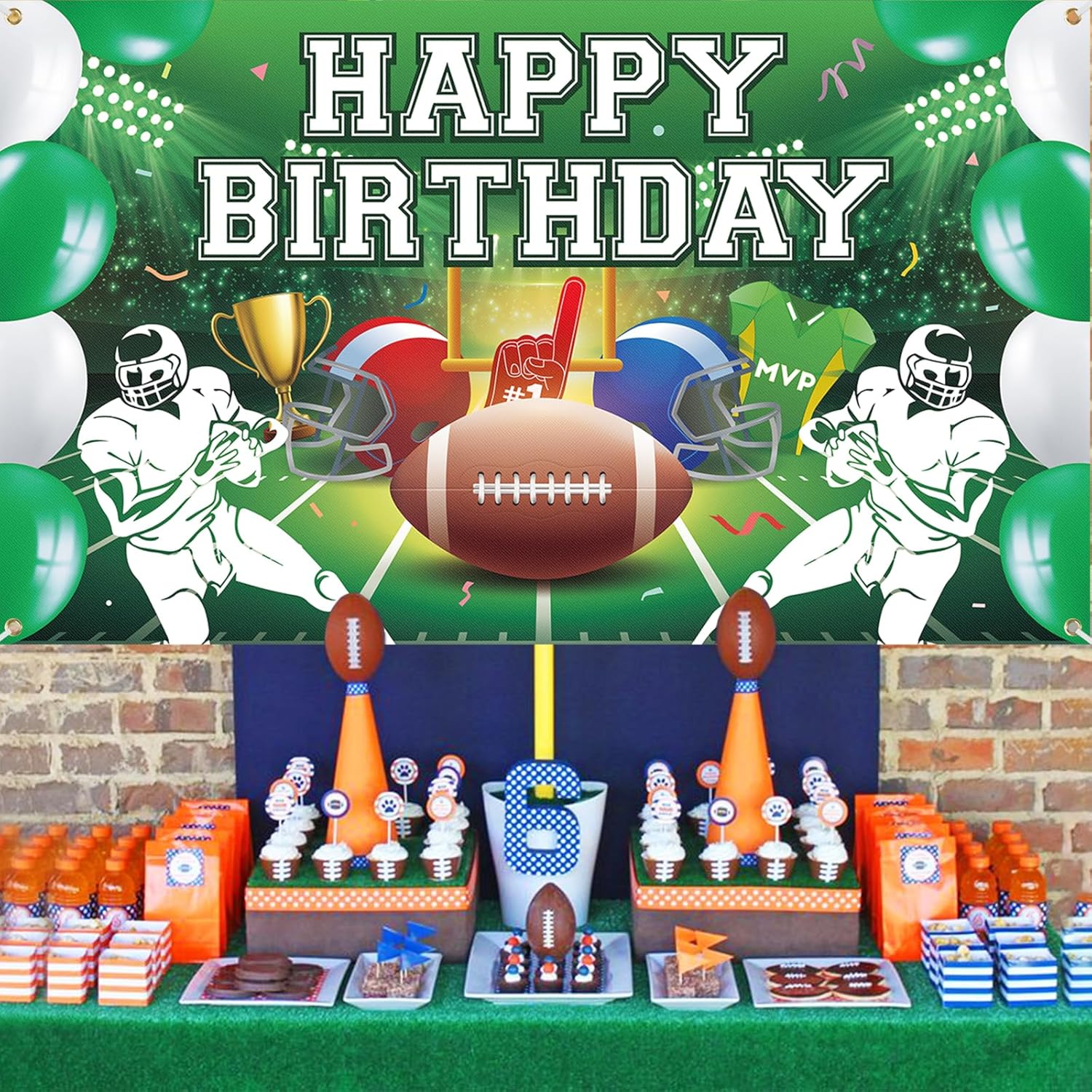Large Football Birthday Banner for Kids Boys Party Decorations