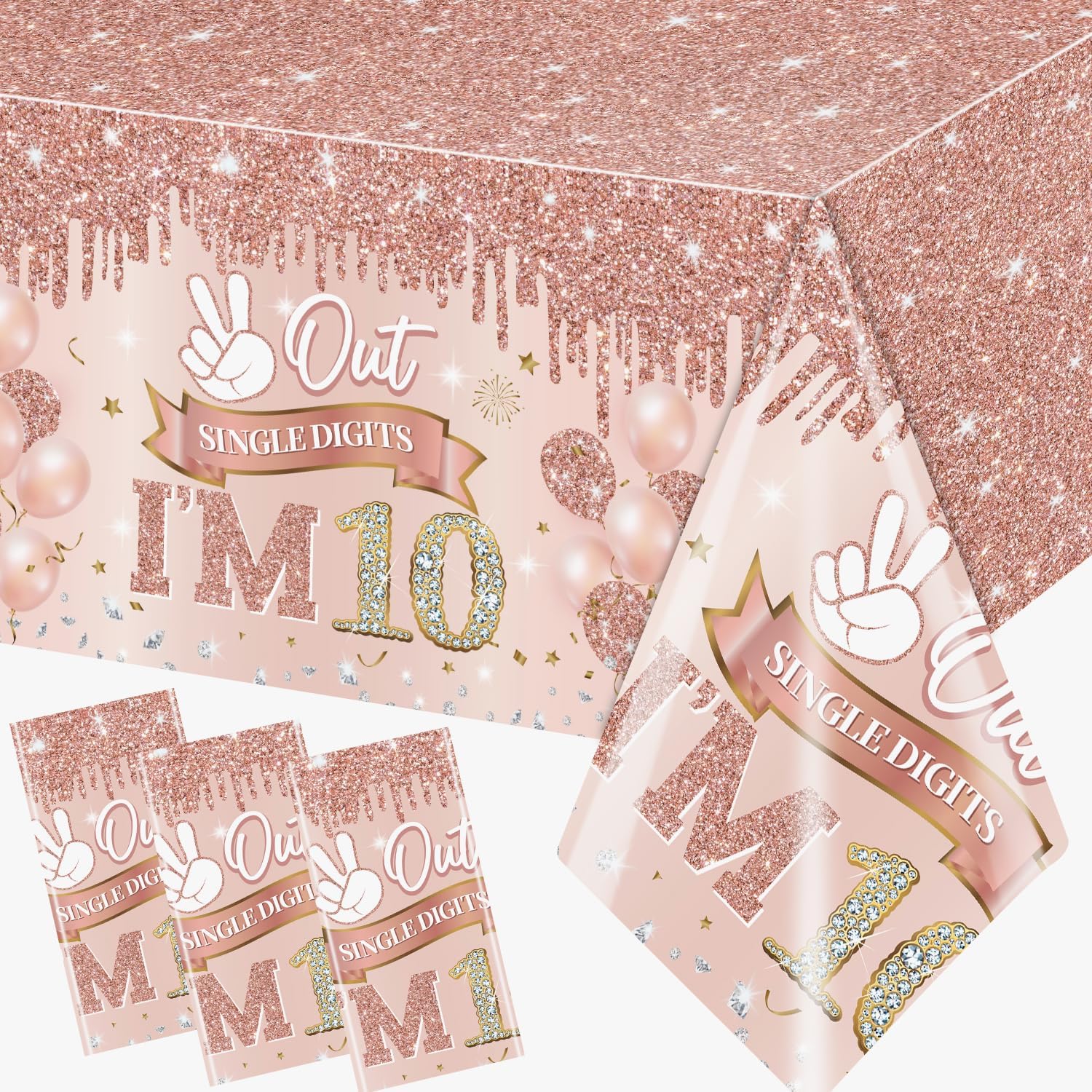 Rose Gold 10th Birthday Tablecloth Set of 3
