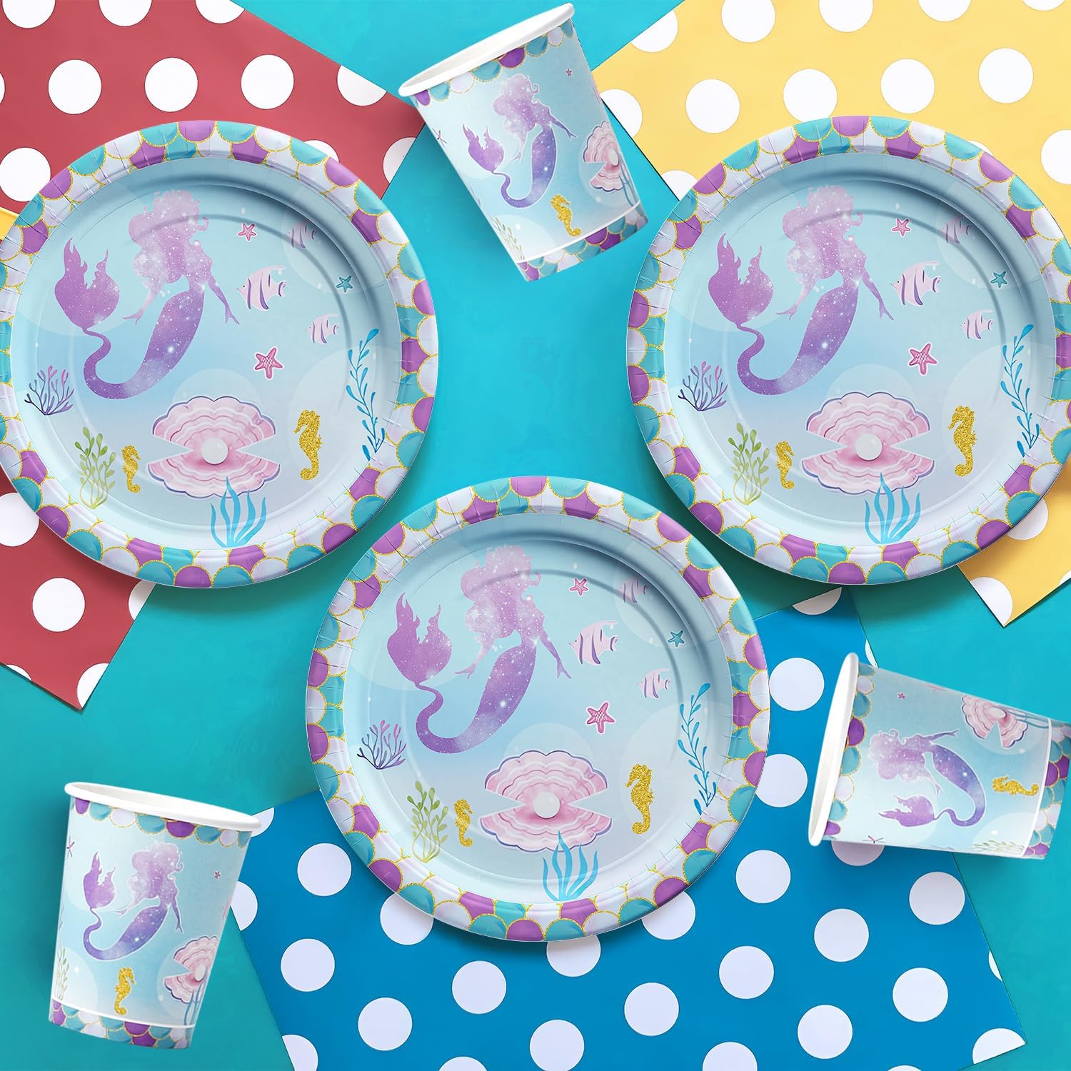 Mermaid Birthday Party Tableware Set for 24 Guests