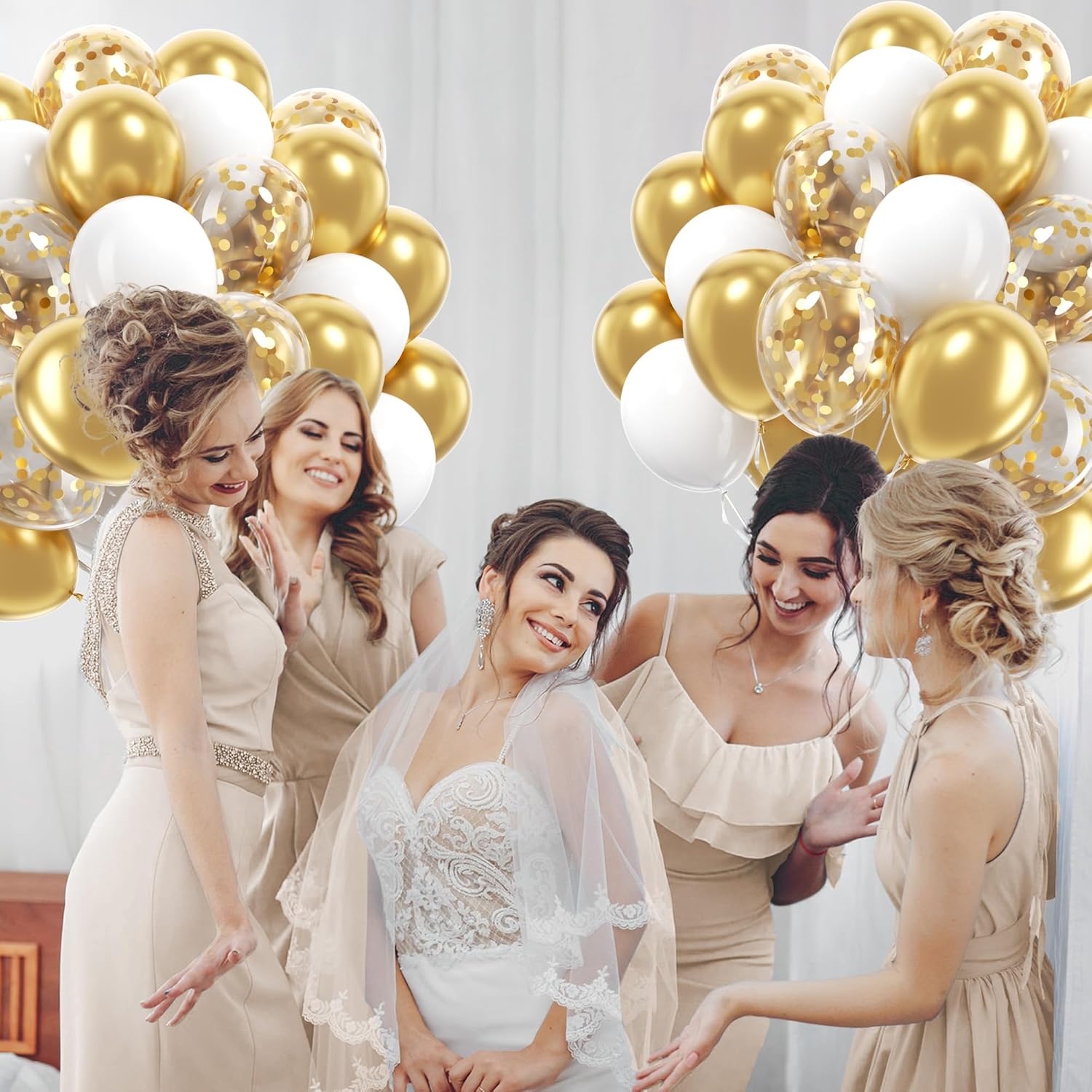 60pcs Gold and White Balloons 12inch for Party Decorations