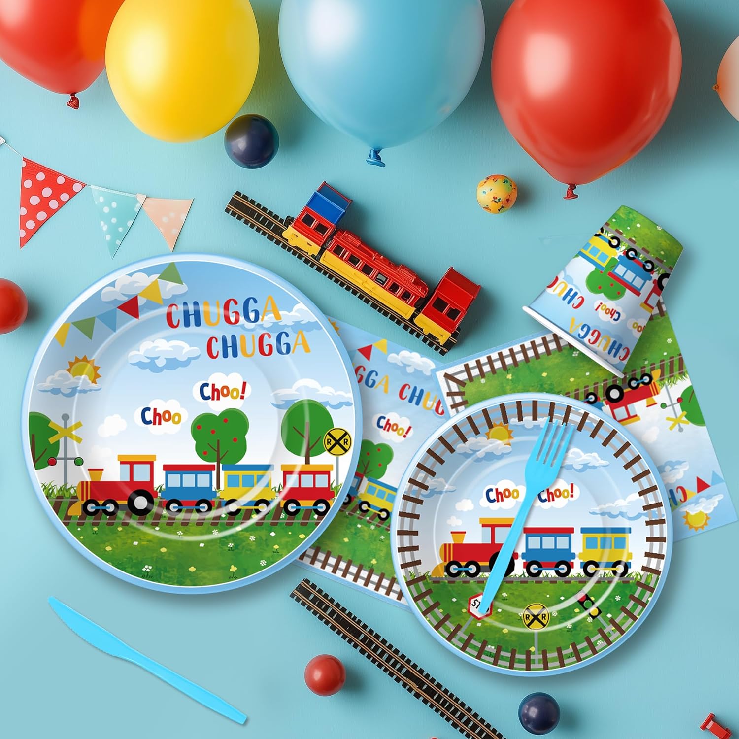 Suhelki Train Birthday Party Supplies Set for 24 Guests