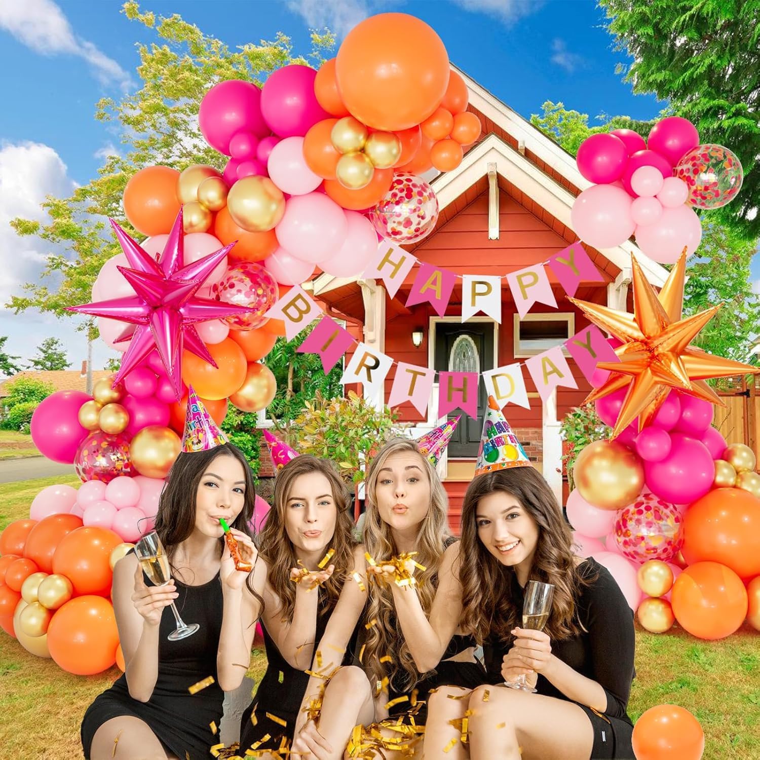 Pink Orange Balloon Arch Kit 146pcs