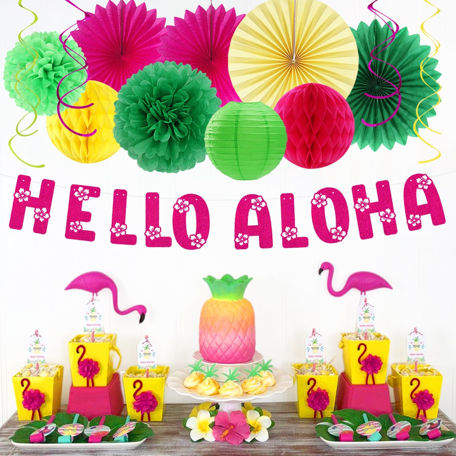 Hawaiian Aloha Flamingo Party Decorations 21pcs