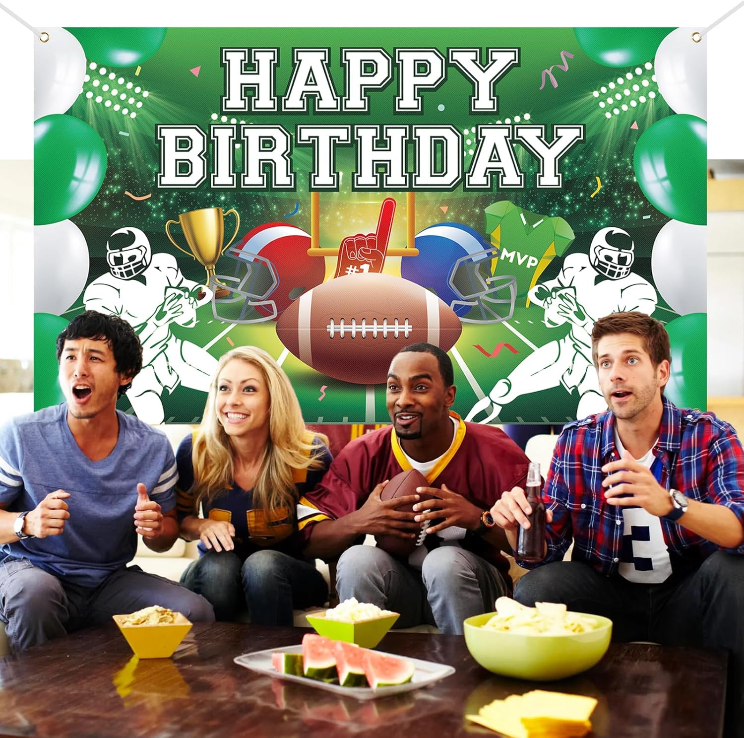 Large Football Birthday Banner for Kids Boys Party Decorations