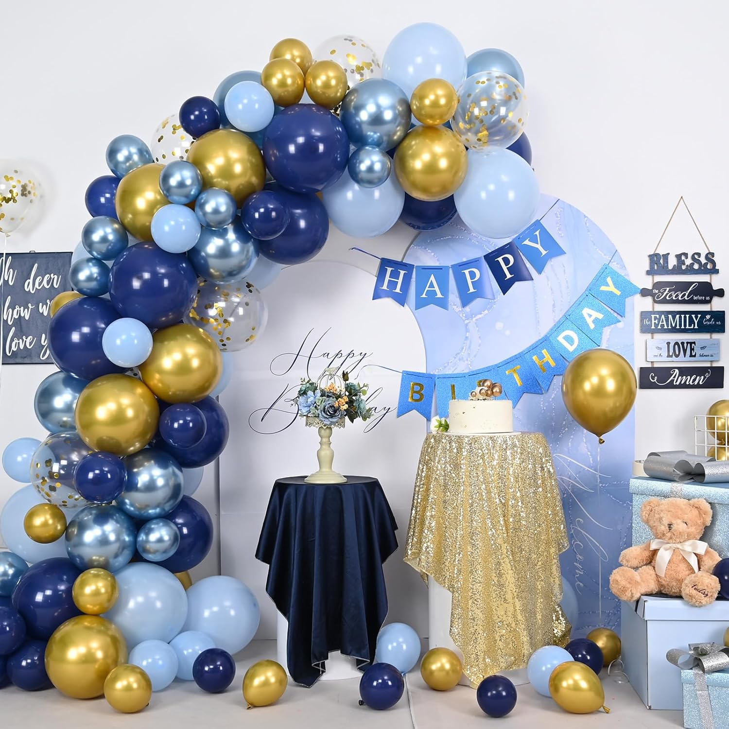 Blue Gold Balloon Garland Arch Kit for Party Decor
