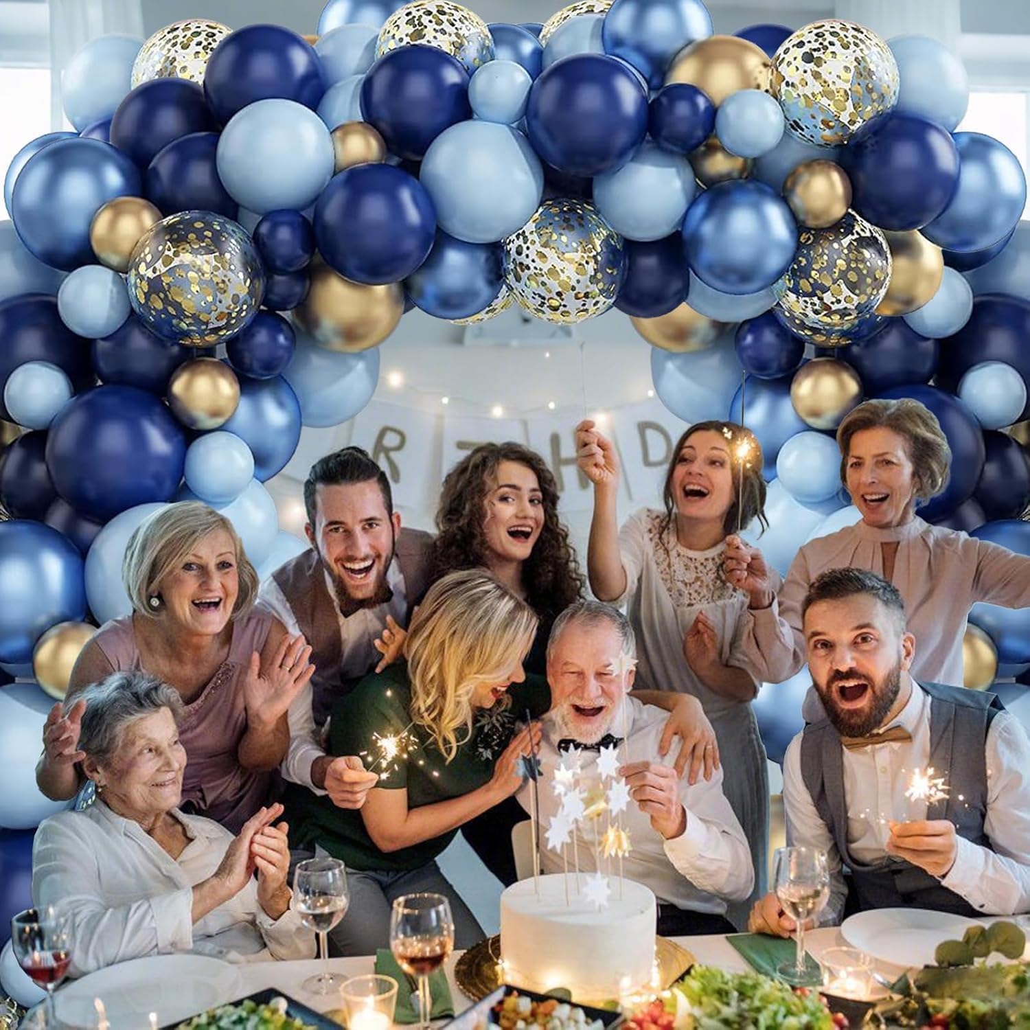 Blue Gold Balloon Garland Arch Kit for Party Decor