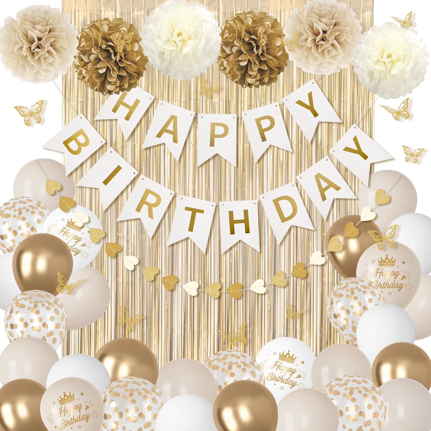 Ouddy Party White and Gold Birthday Decorations