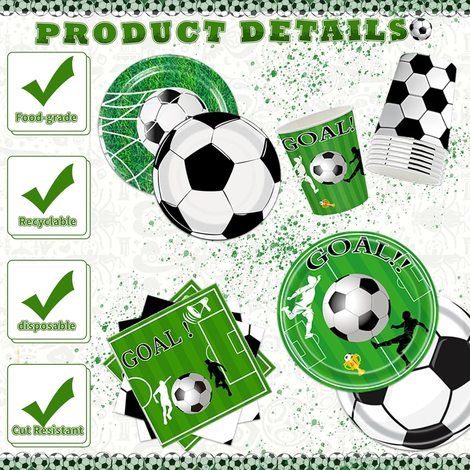 Bolake Soccer Party Plates Tableware Set for 24 Guests