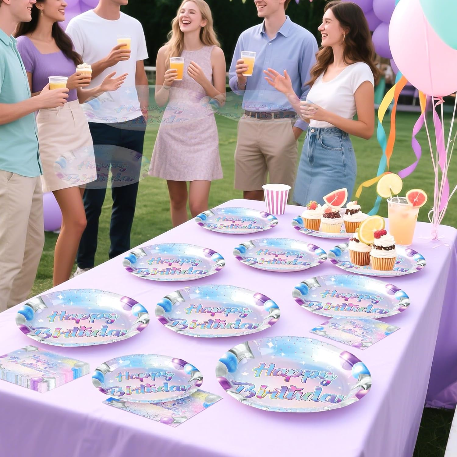Grencian Iridescent Birthday Party Decorations 96 Pcs Set