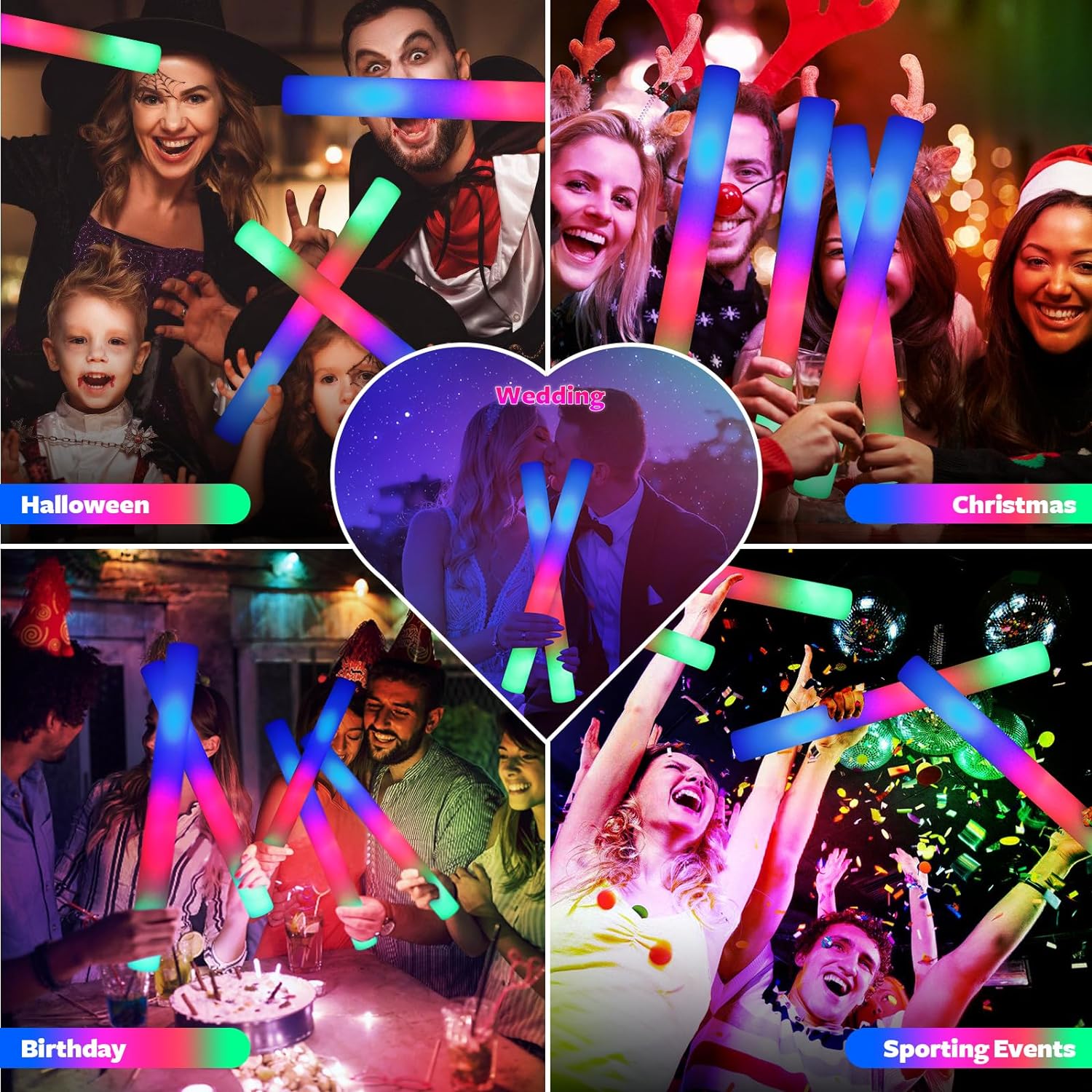 107 PCS LED Foam Glow Sticks with 3 Modes