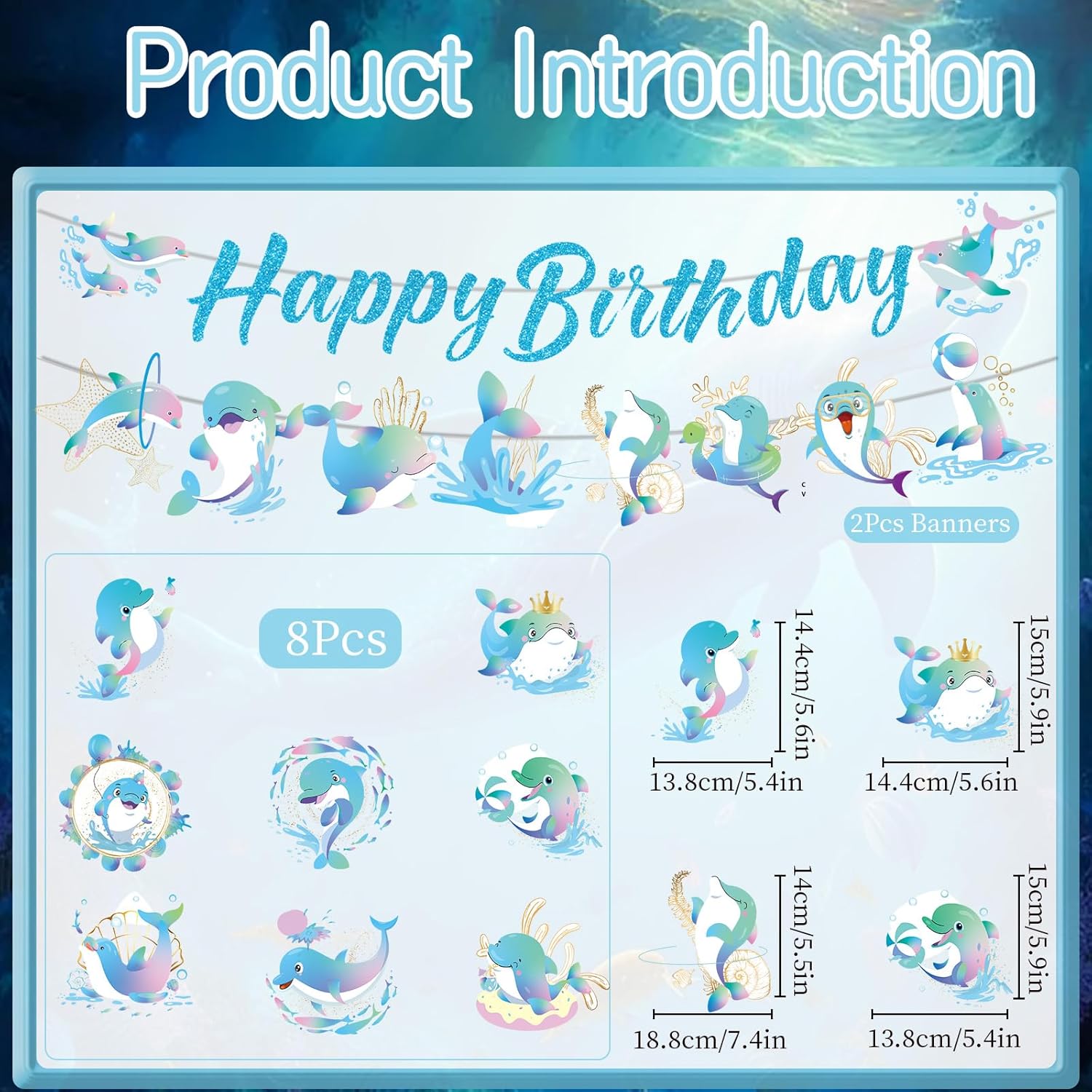Dolphin Birthday Decorations 10PCS Banners with Swirls
