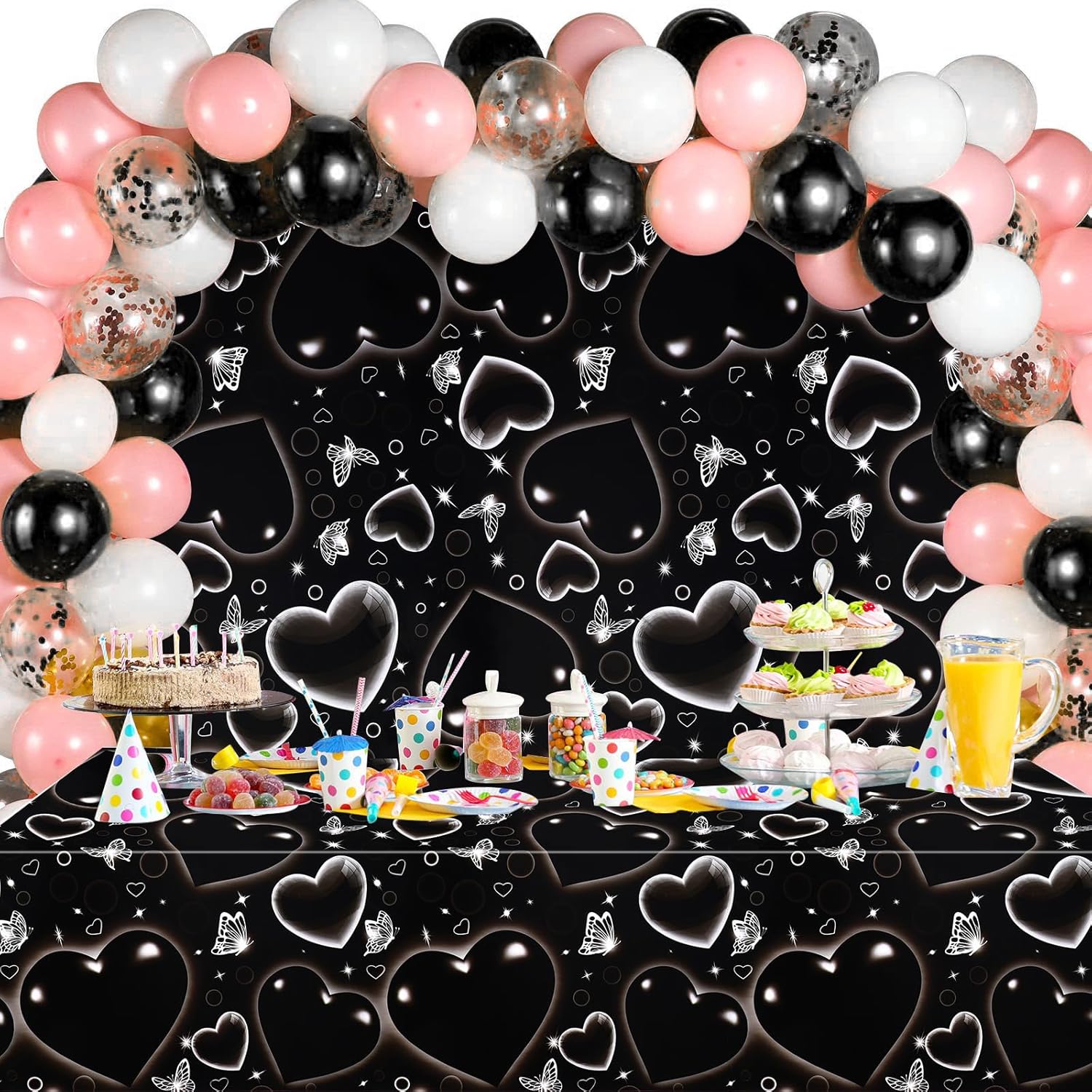 PHOGARY Black Heart Table Cloth 3 Pack 51x87 Inches