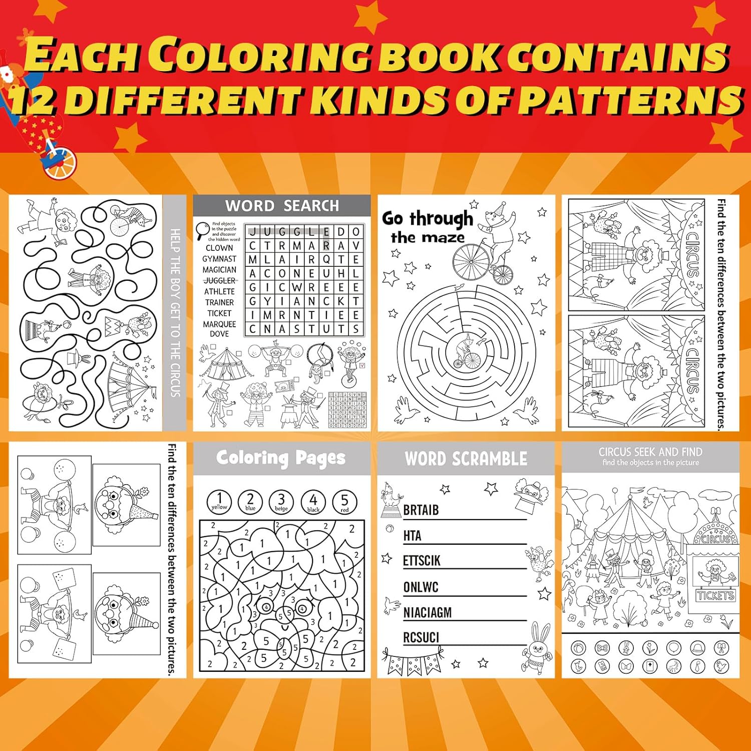 Hungdao 48 Pcs Circus Mini Activity Books for Kids