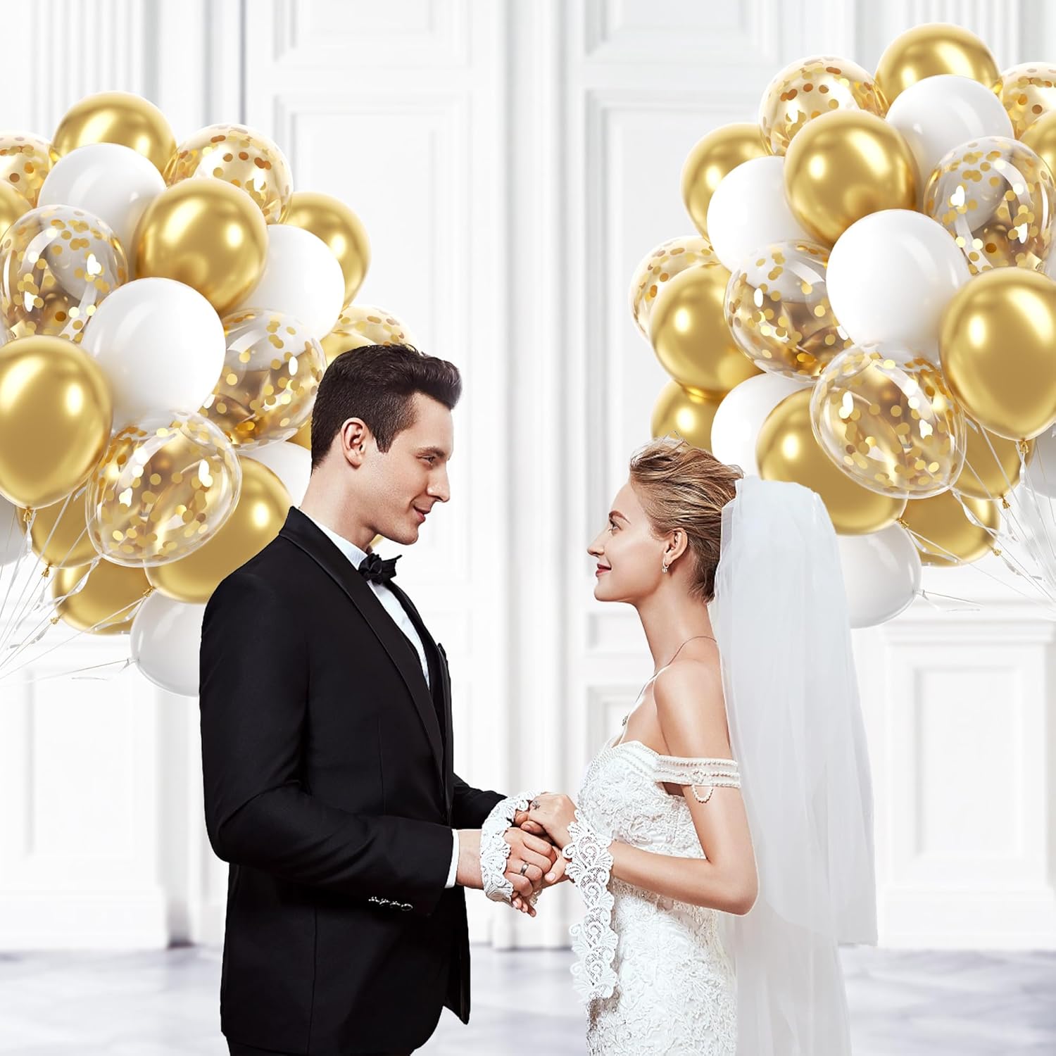 60pcs Gold and White Balloons 12inch for Party Decorations