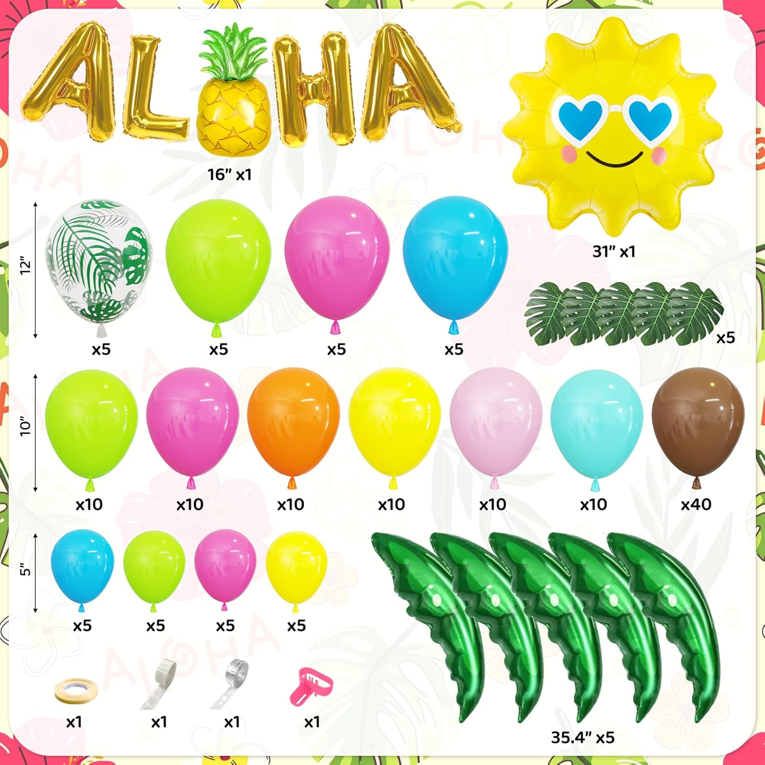 Amandir Tropical Beach Luau Balloon Garland Arch Kit for Summer Birthday Parties