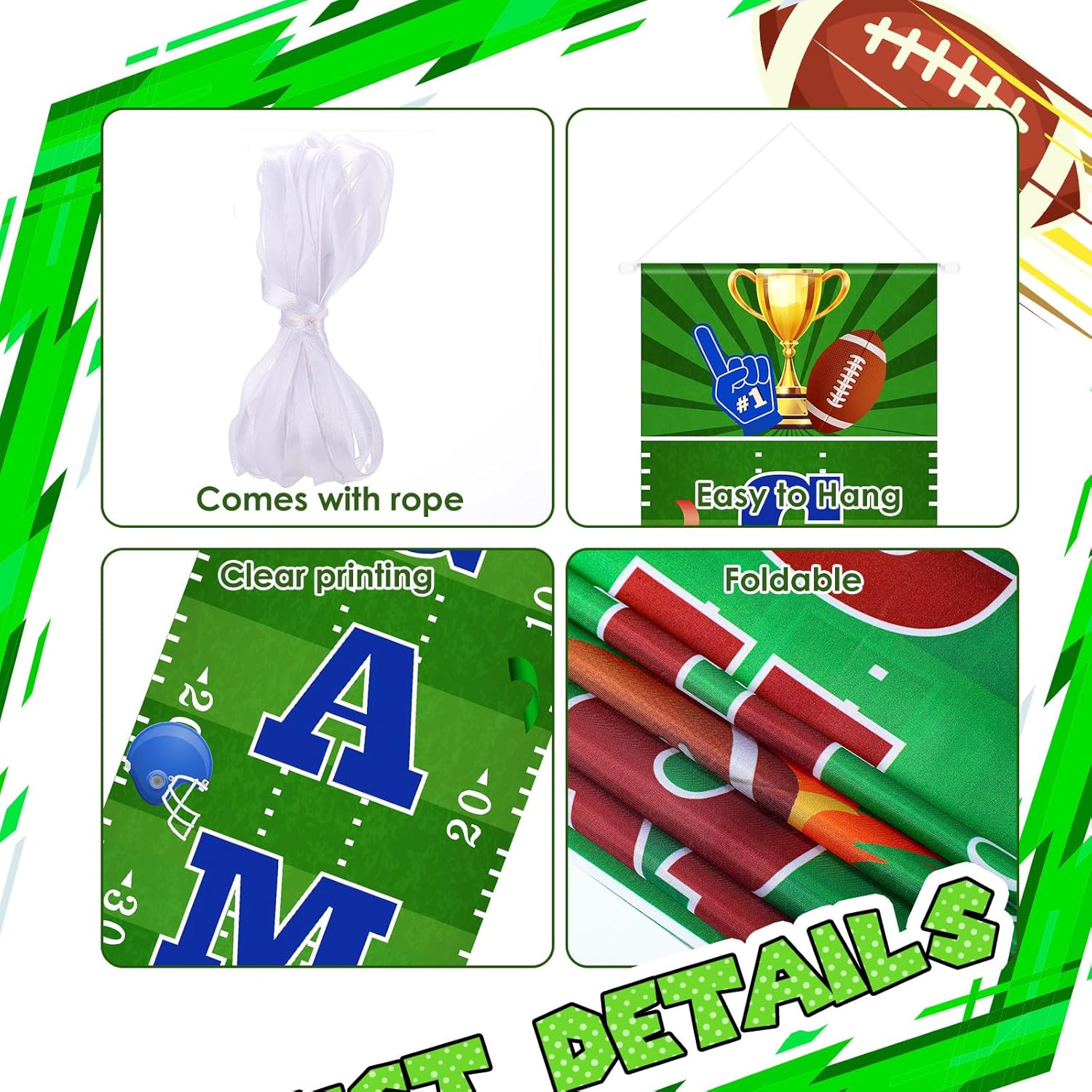 Ctosree Football Backdrop Banner Decor 4pcs Party Supplies