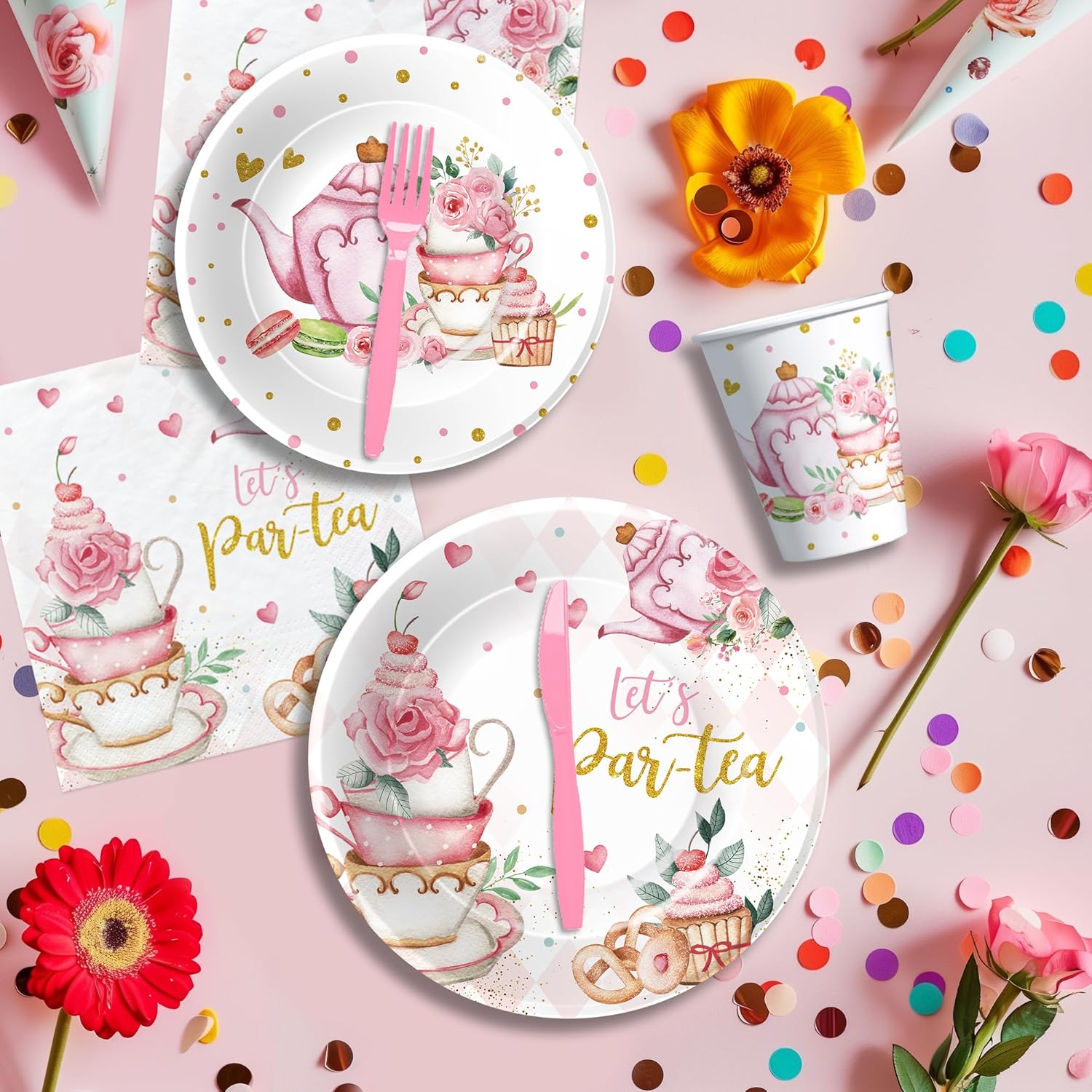 HIPVVILD Tea Party Tableware Set - Floral Garden Theme 24 Pieces