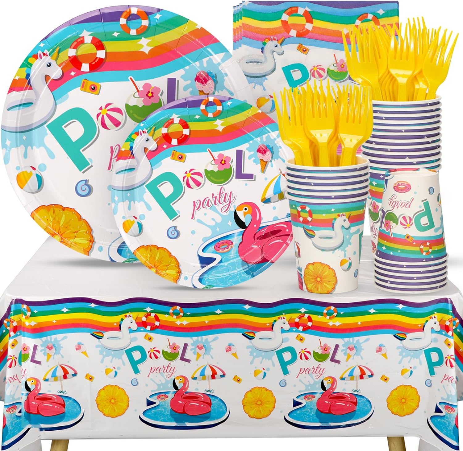 Atonofun Pool Birthday Party Tableware Set 24Pcs Blue