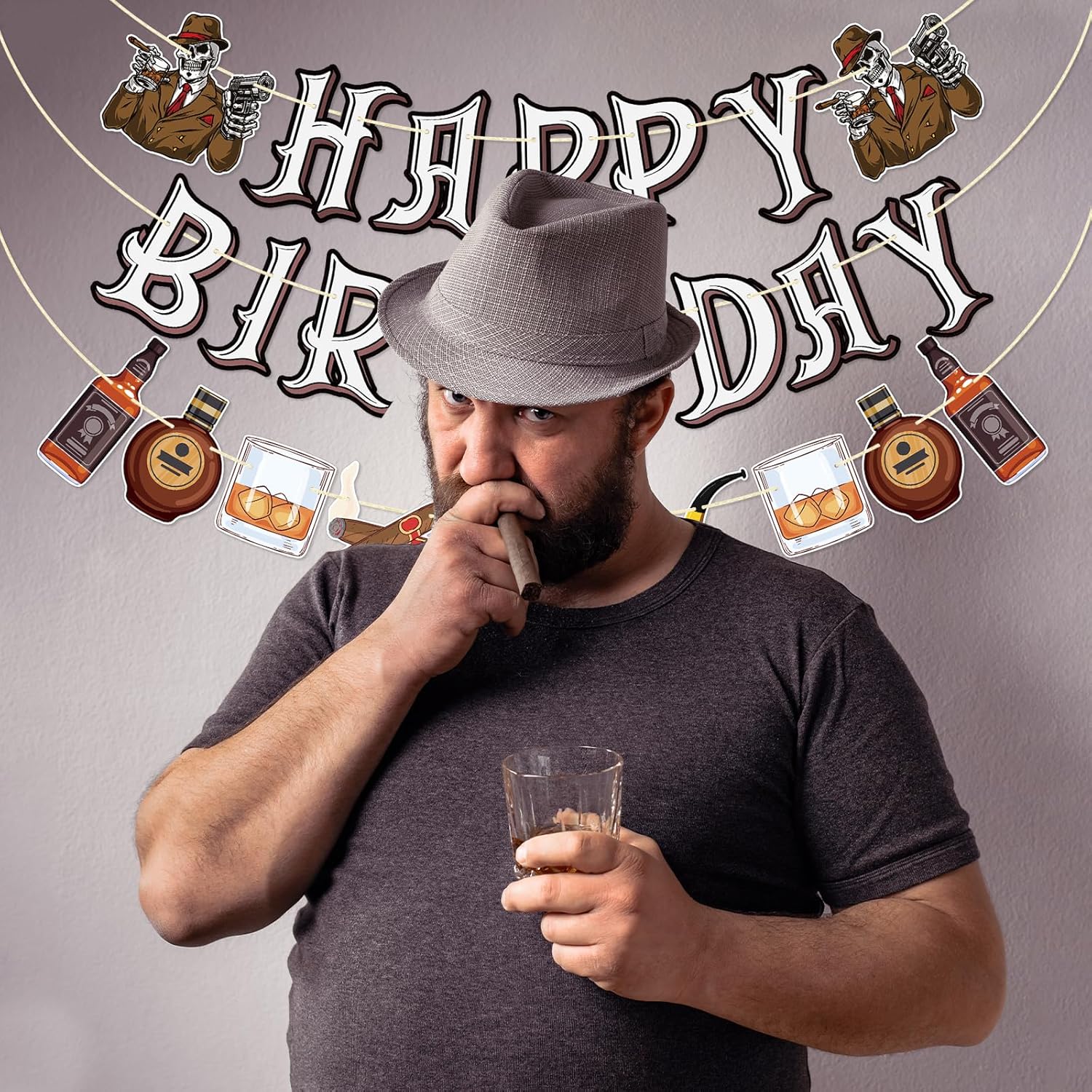 Qttier Whiskey Birthday Banner 30th 40th 50th