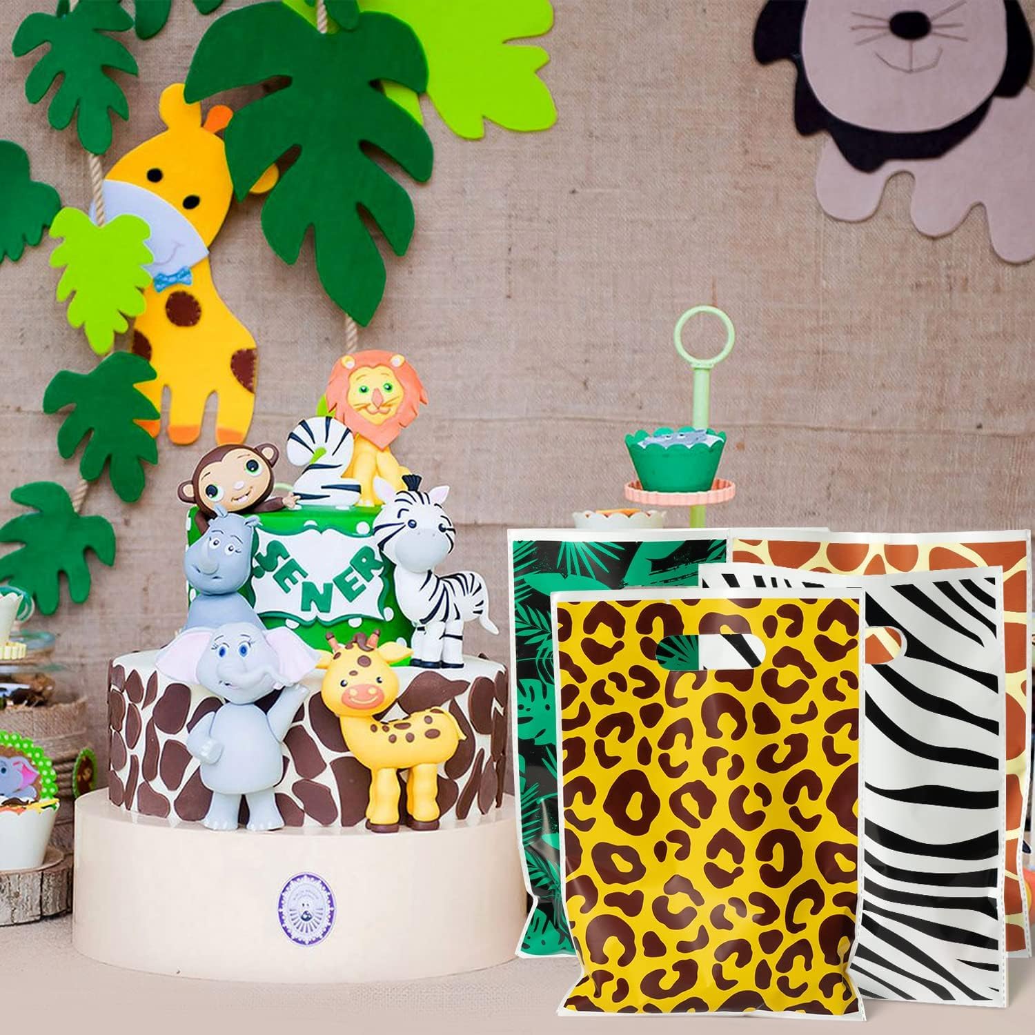 Animal Print Party Favor Bags 60Pcs Summer Jungle Safari Themed Gift Bags