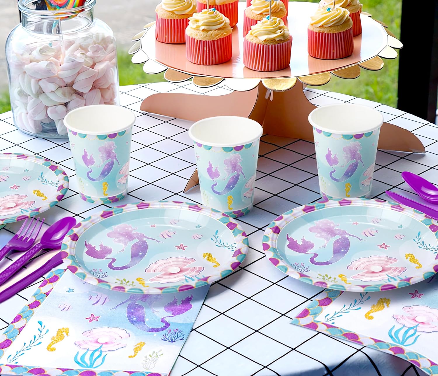 Mermaid Birthday Party Tableware Set for 24 Guests