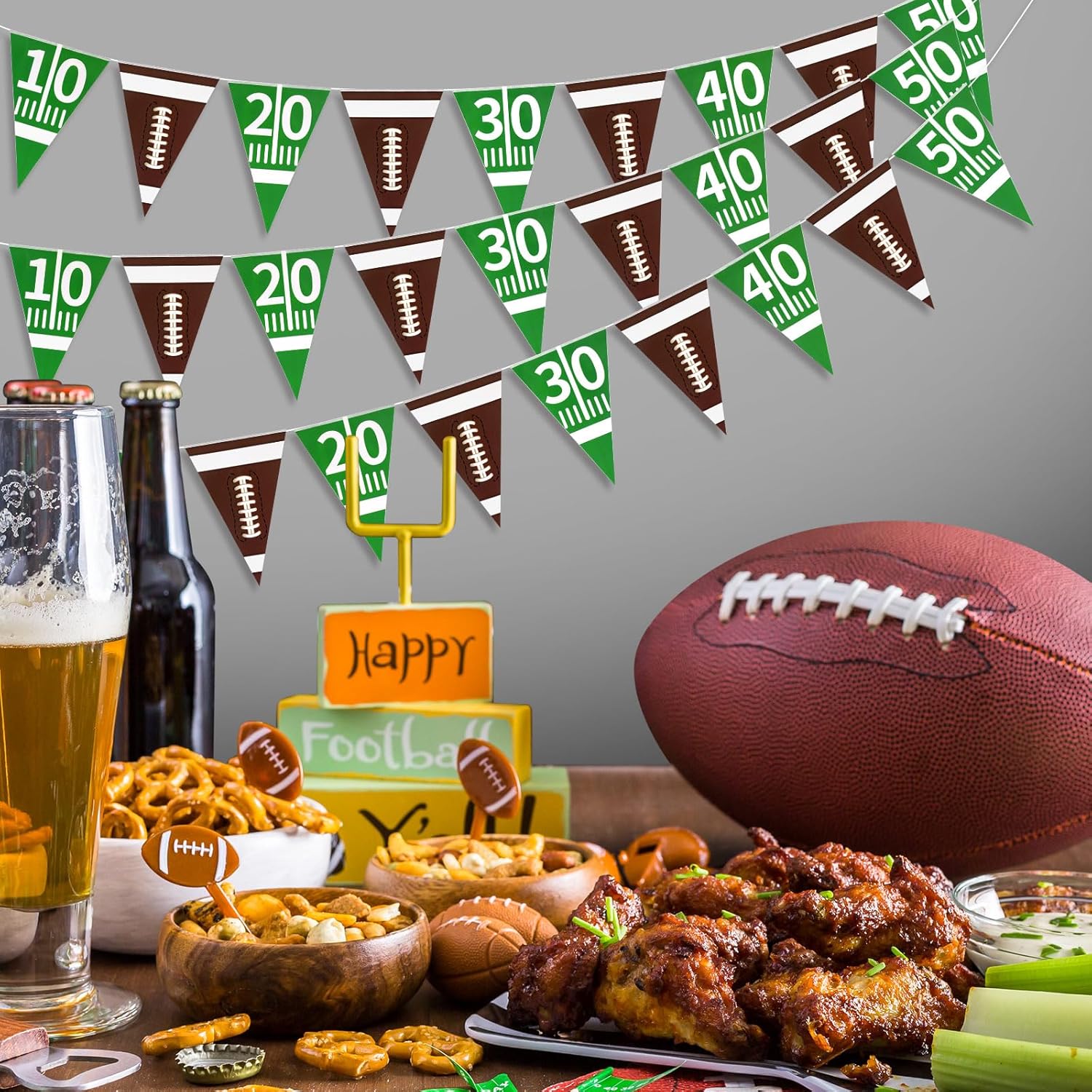4 Pcs Football Banners Green Sports Party Decor