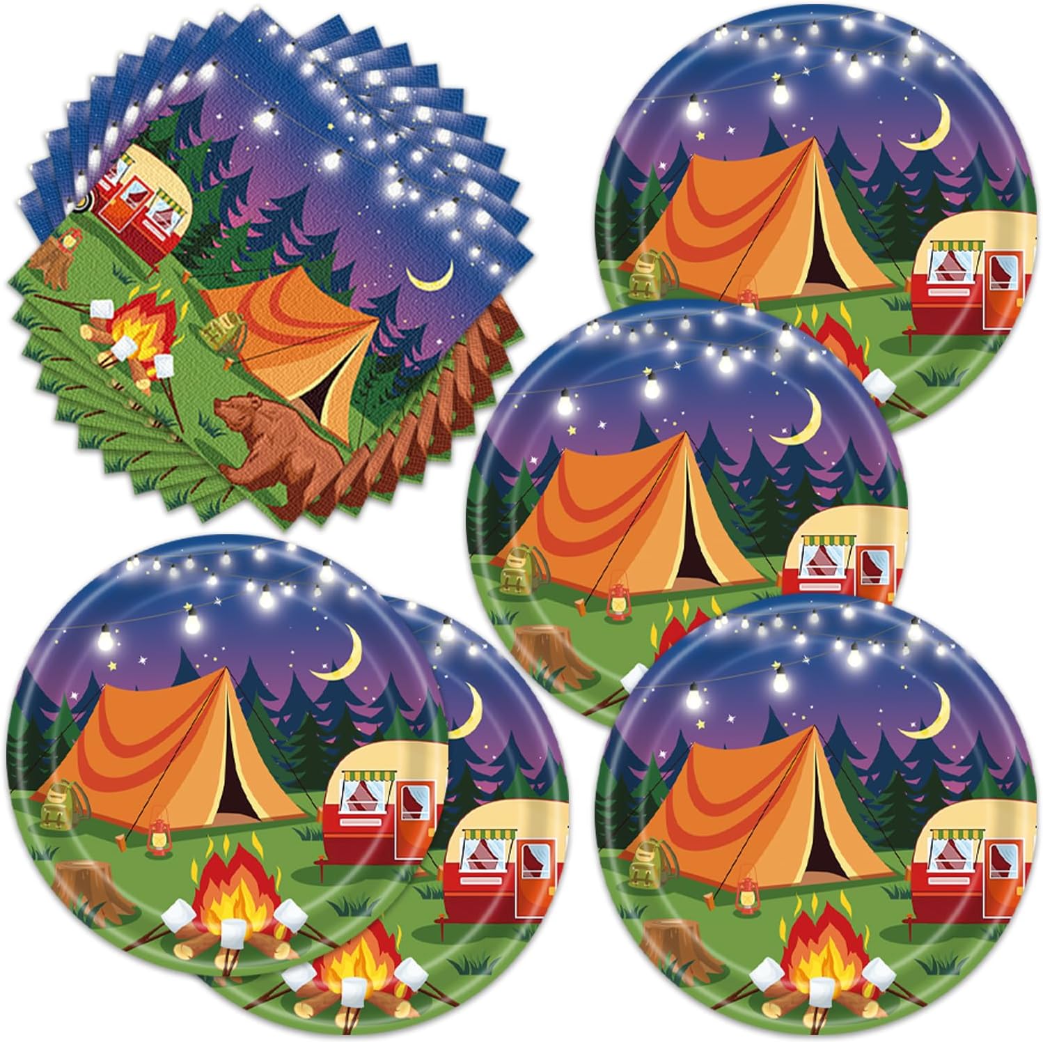 40Pcs Camping Party Decorations with Plates Napkins