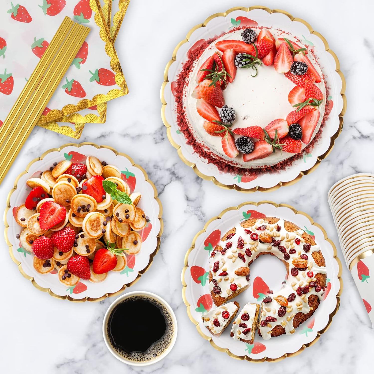 PULNDA Strawberry Disposable Tableware Set 120 Pieces