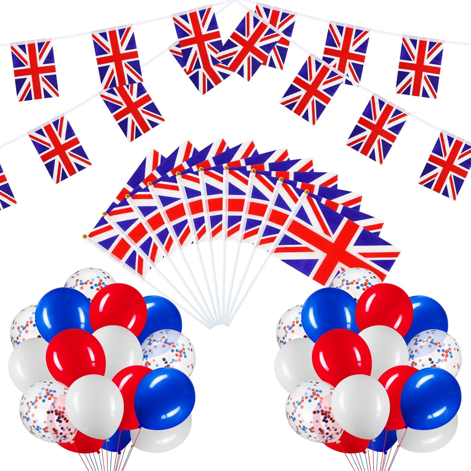 Lenwen 54 Pcs 4th of July Flag Banners Balloons and Ribbons