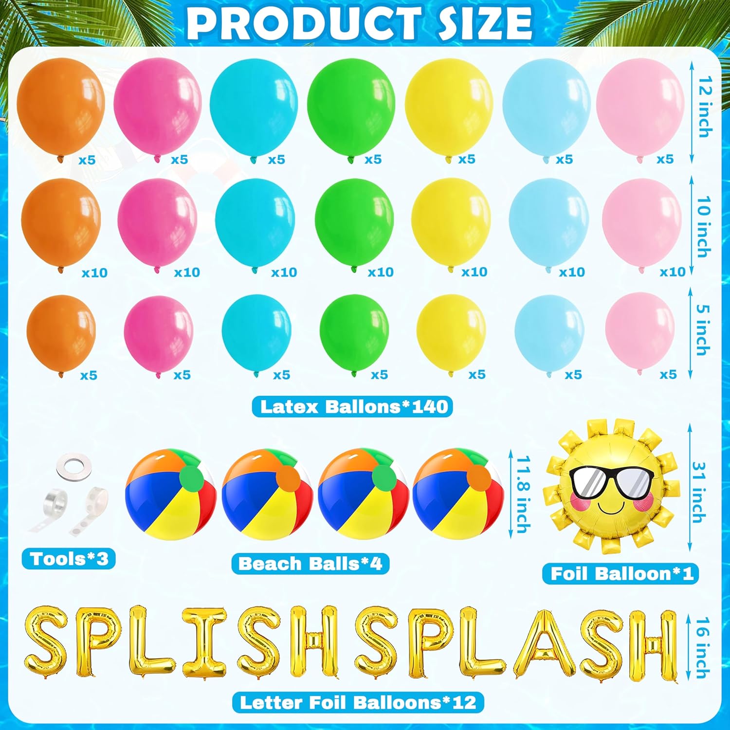 Tropical Hawaiian Luau Balloon Garland Arch Kit 160Pcs