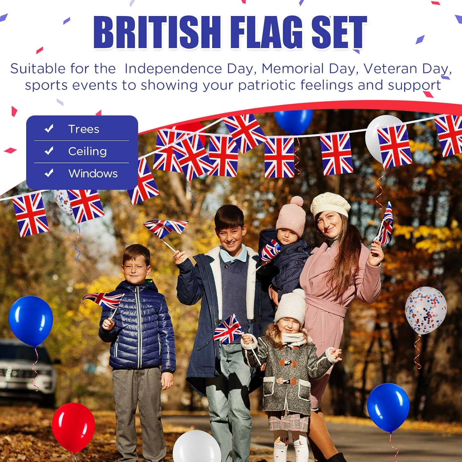 Lenwen 54 Pcs 4th of July Flag Banners Balloons and Ribbons