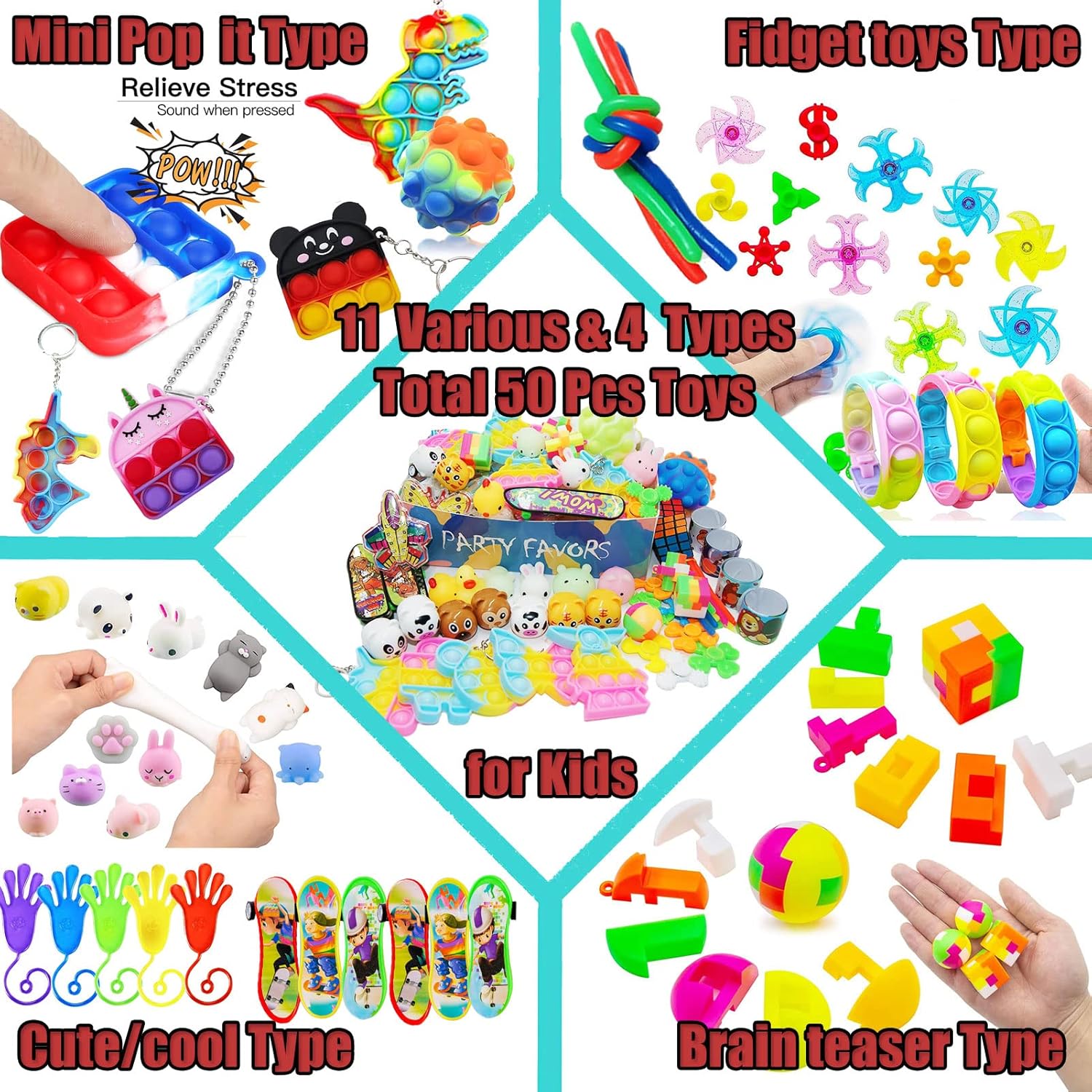 112 PCS Pop Fidget Party Favor Toys Set for Kids