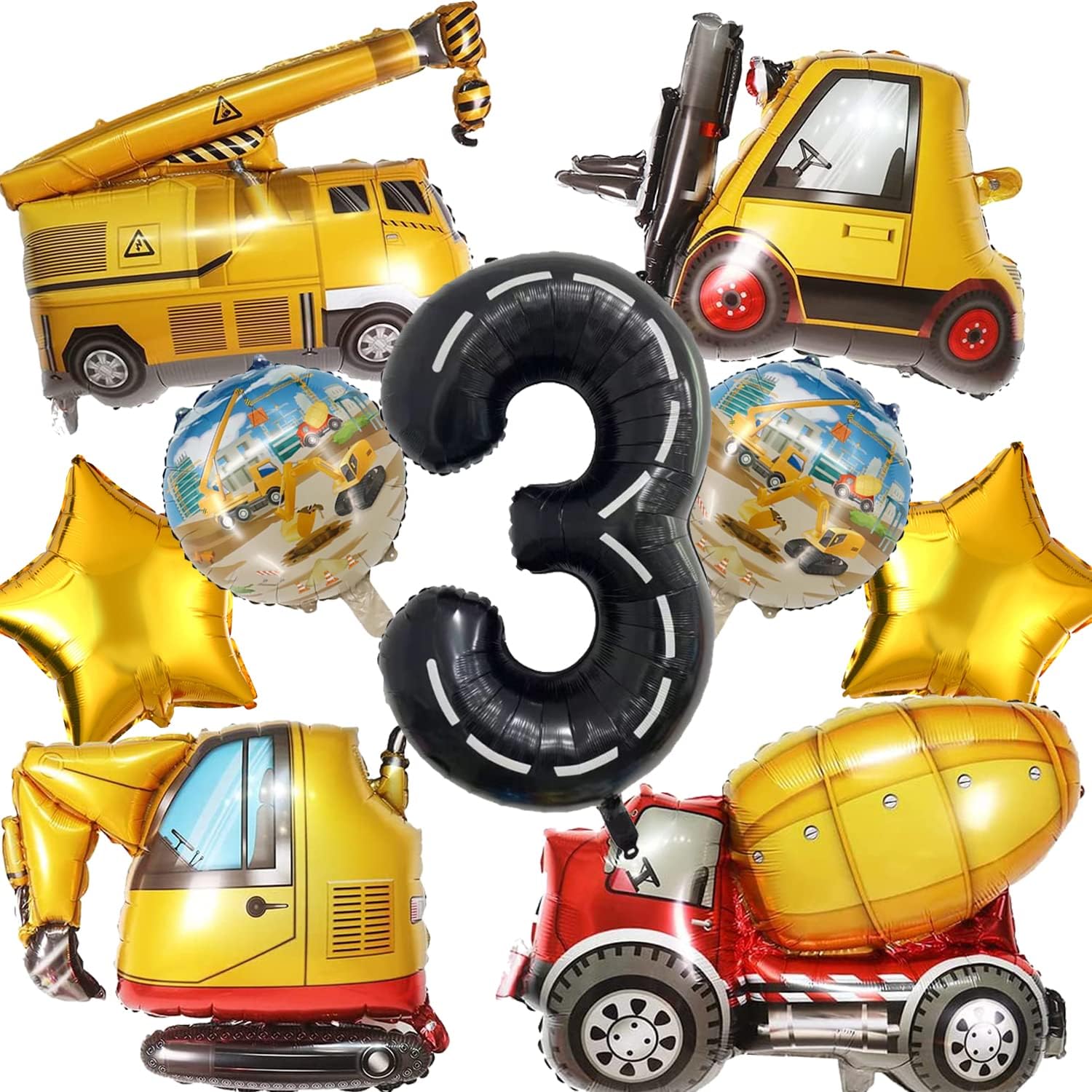 Construction Truck Balloons for 3rd Birthday Party Decorations