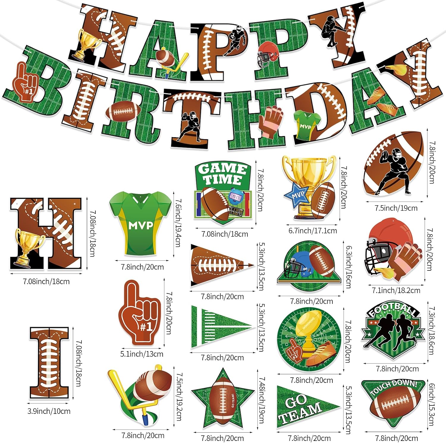 Hooqict Football Birthday Banner with 15 Hanging Swirls