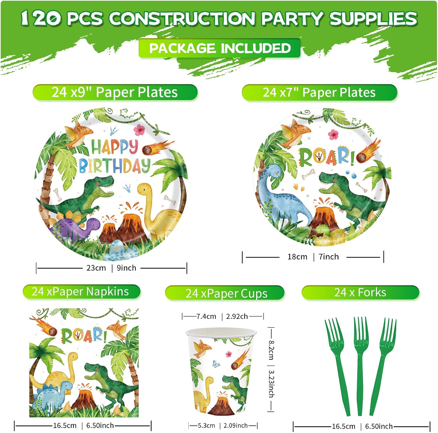 CANCJ Dinosaur Party Set 120Pcs Tableware