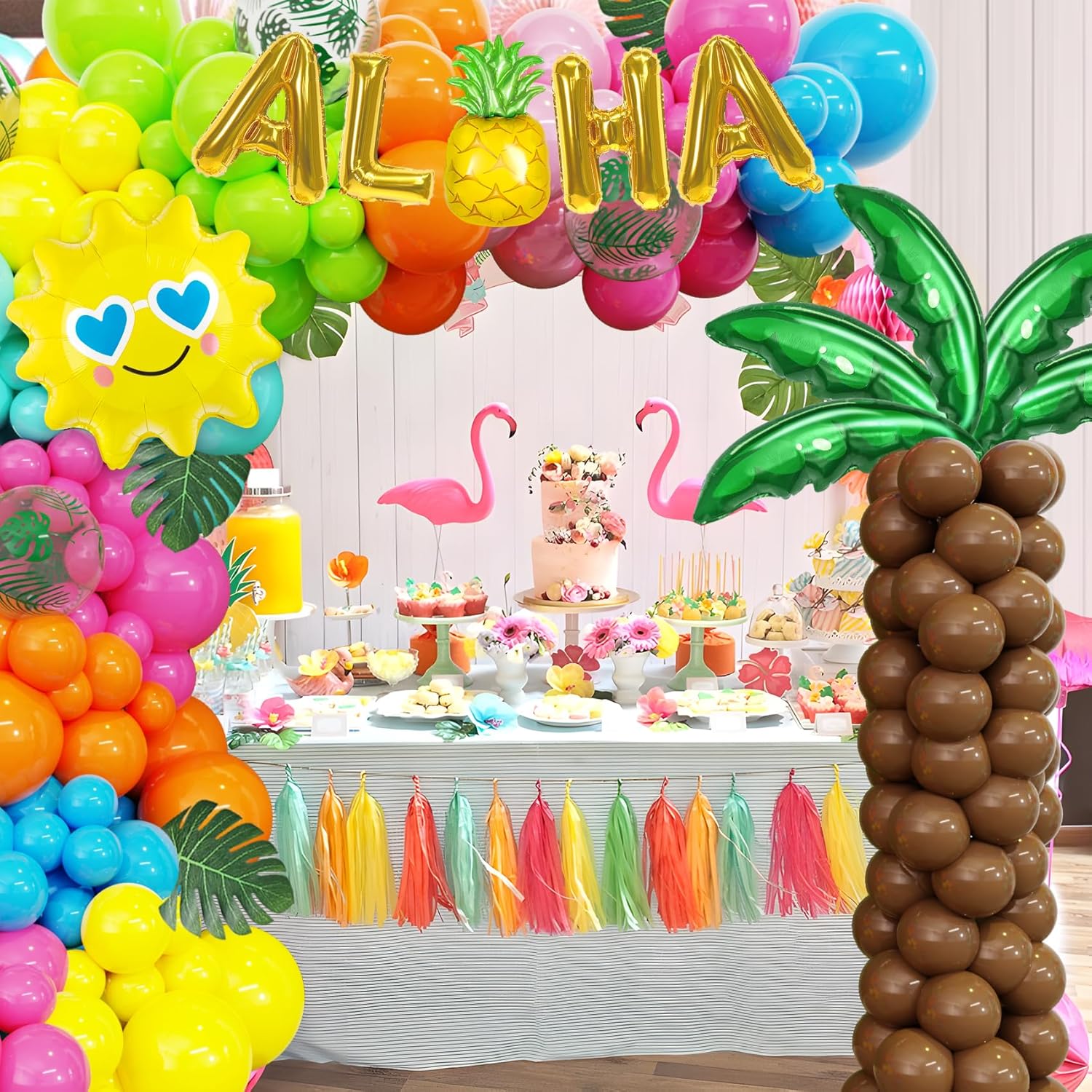 Amandir Tropical Beach Luau Balloon Garland Arch Kit for Summer Birthday Parties