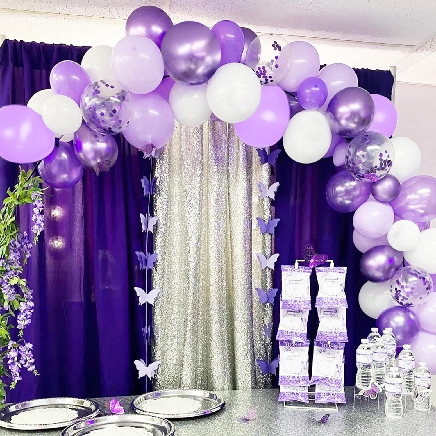 Lavender Purple Balloons Set with Confetti and Ribbons