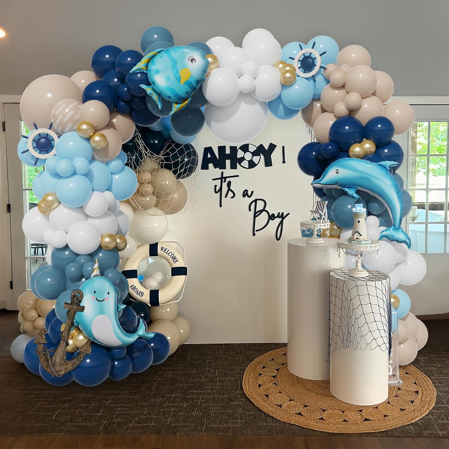 Nautical Balloon Arch Kit with Ocean Animals Decor